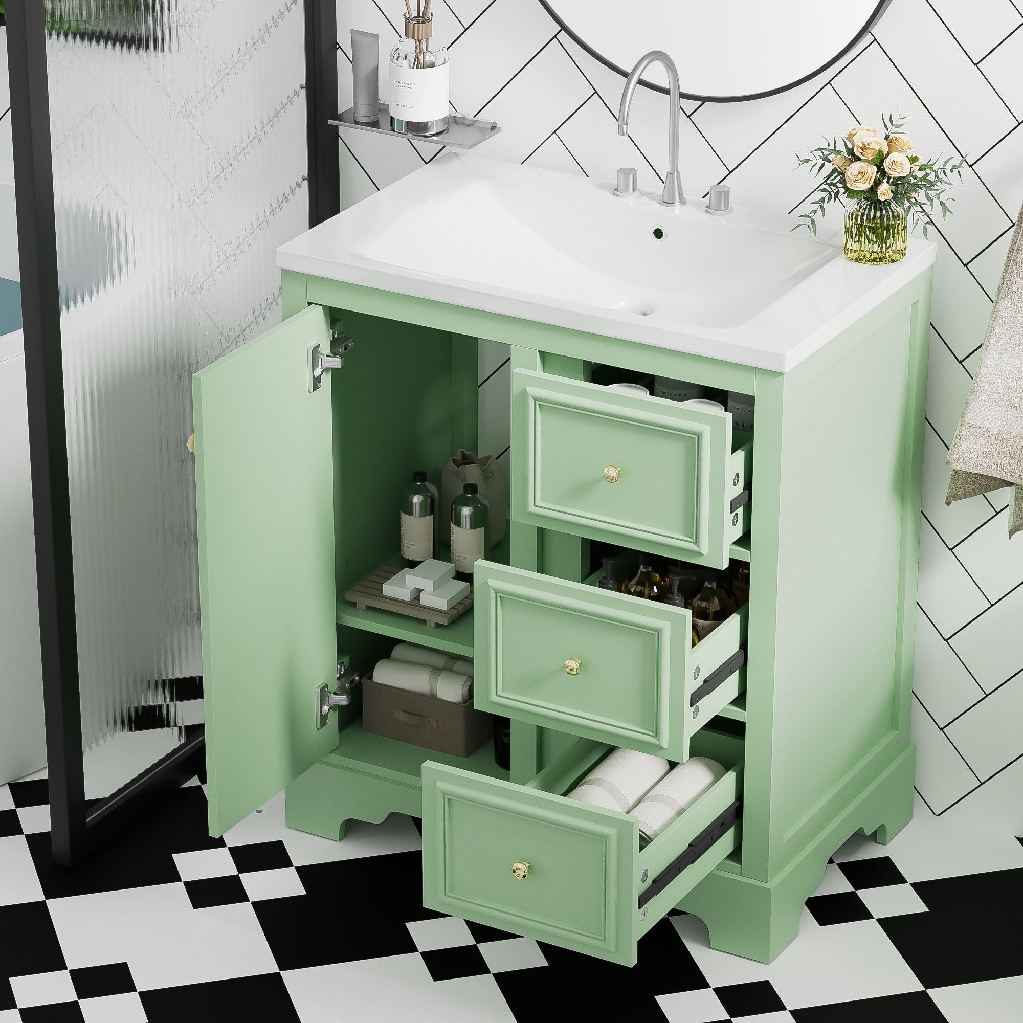 Bathroom Vanity Cabinet With Ceramic Basin, 3 Drawers And Adjustable Shelves - Best Buy Furniture