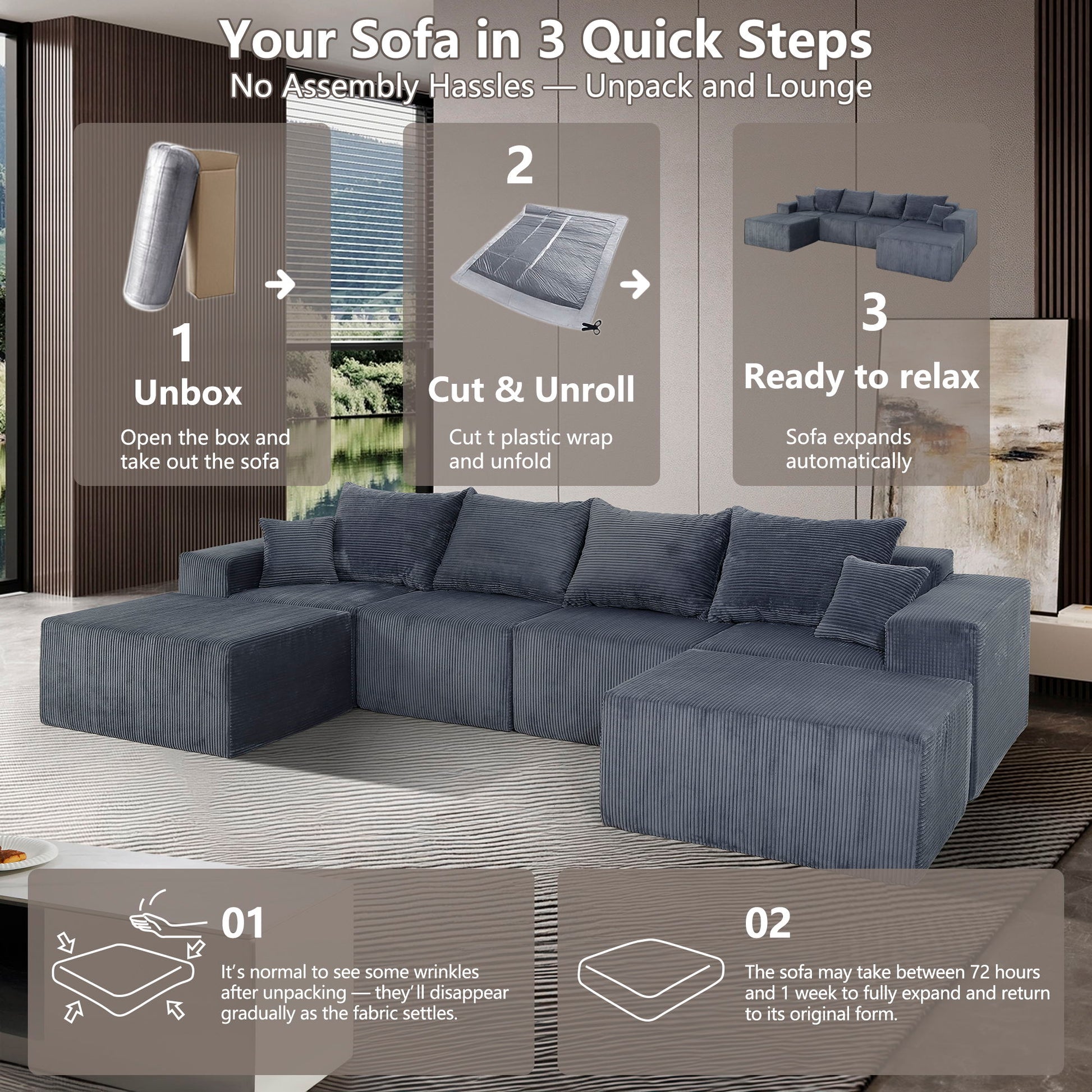 Modular Sectional Sofa, Convertible Couch With Chaise Corduroy - Best Buy Furniture