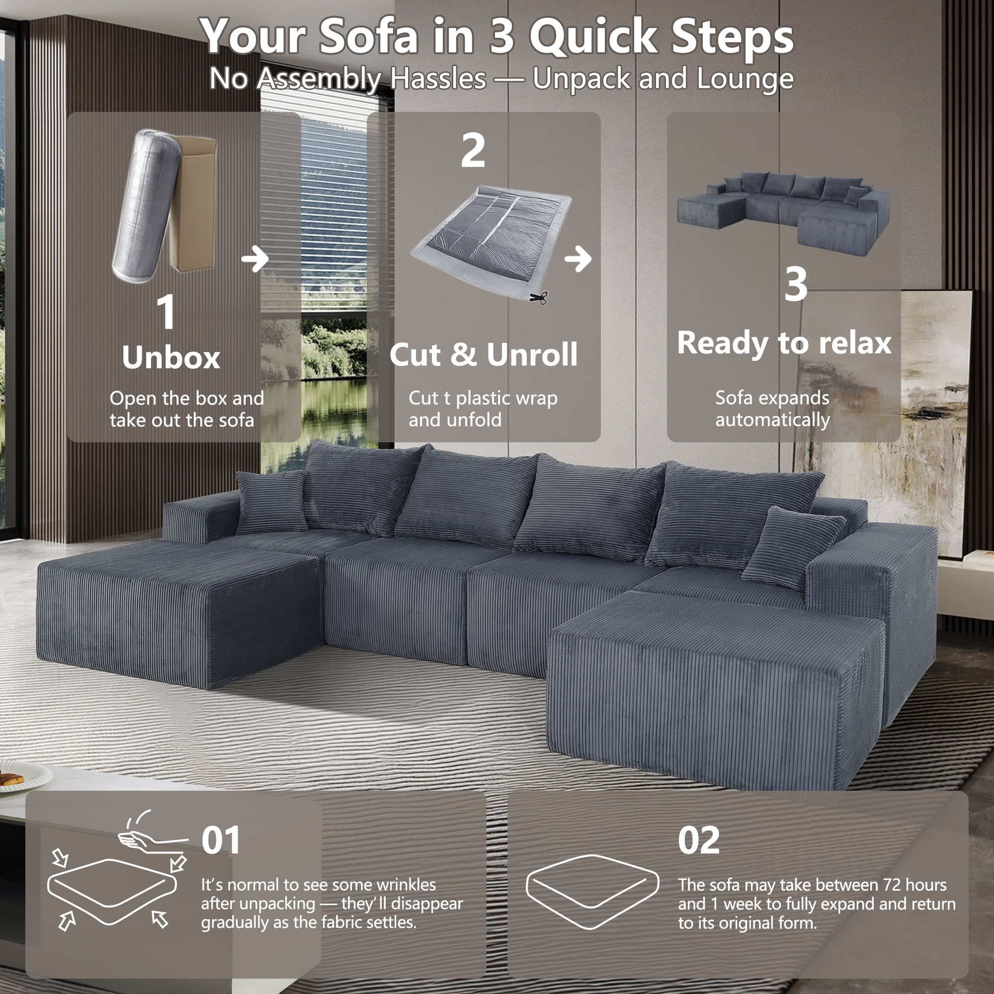 Modular Sectional Sofa, Convertible Couch With Chaise Corduroy - Best Buy Furniture