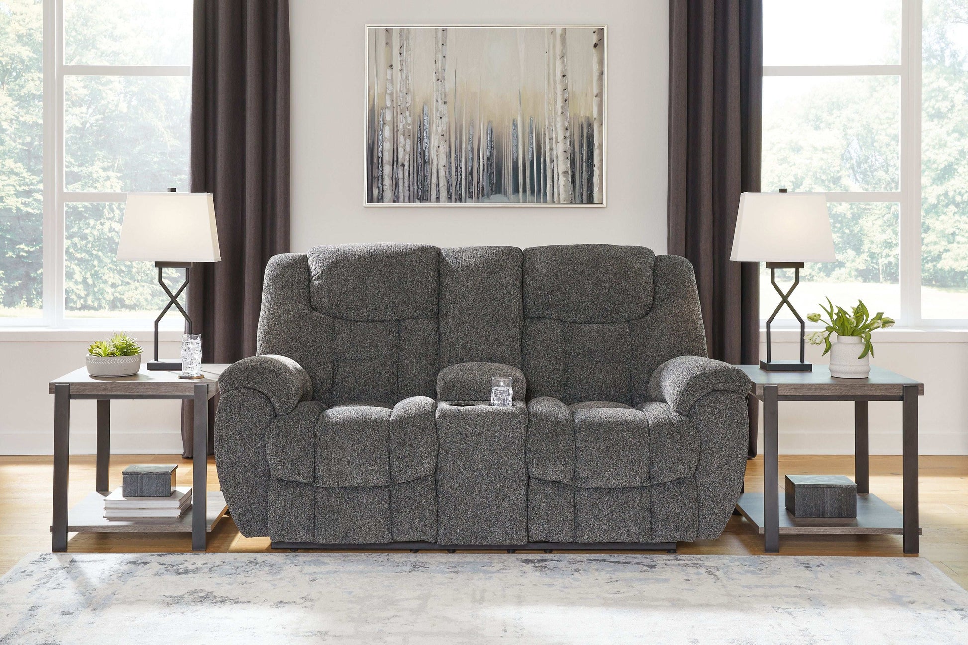 Foreside - Dbl Reclining Loveseat with Console - Charcoal - Best Buy Furniture