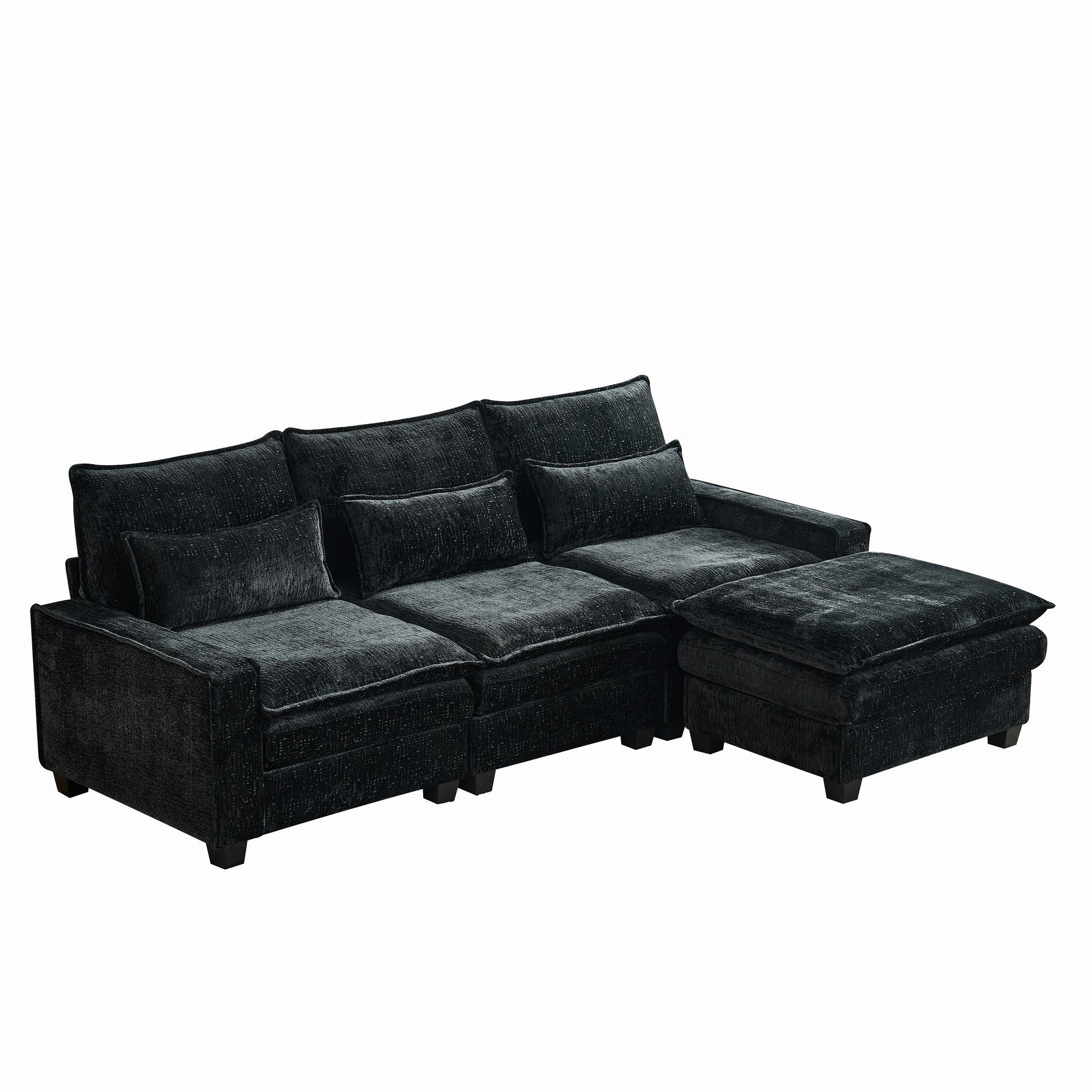Modern Comfy Chenille L Shaped Sectional Sofa With Movable Ottoman - Best Buy Furniture