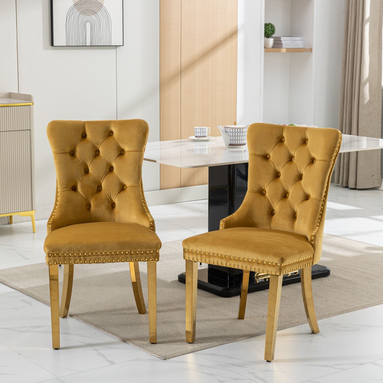 Nikki - Modern, High-End Tufted Solid Wood Contemporary Velvet Upholstered Dining Chair With Golden Stainless Steel Plating Legs, Nailhead Trim (Set of 2) - Best Buy Furniture