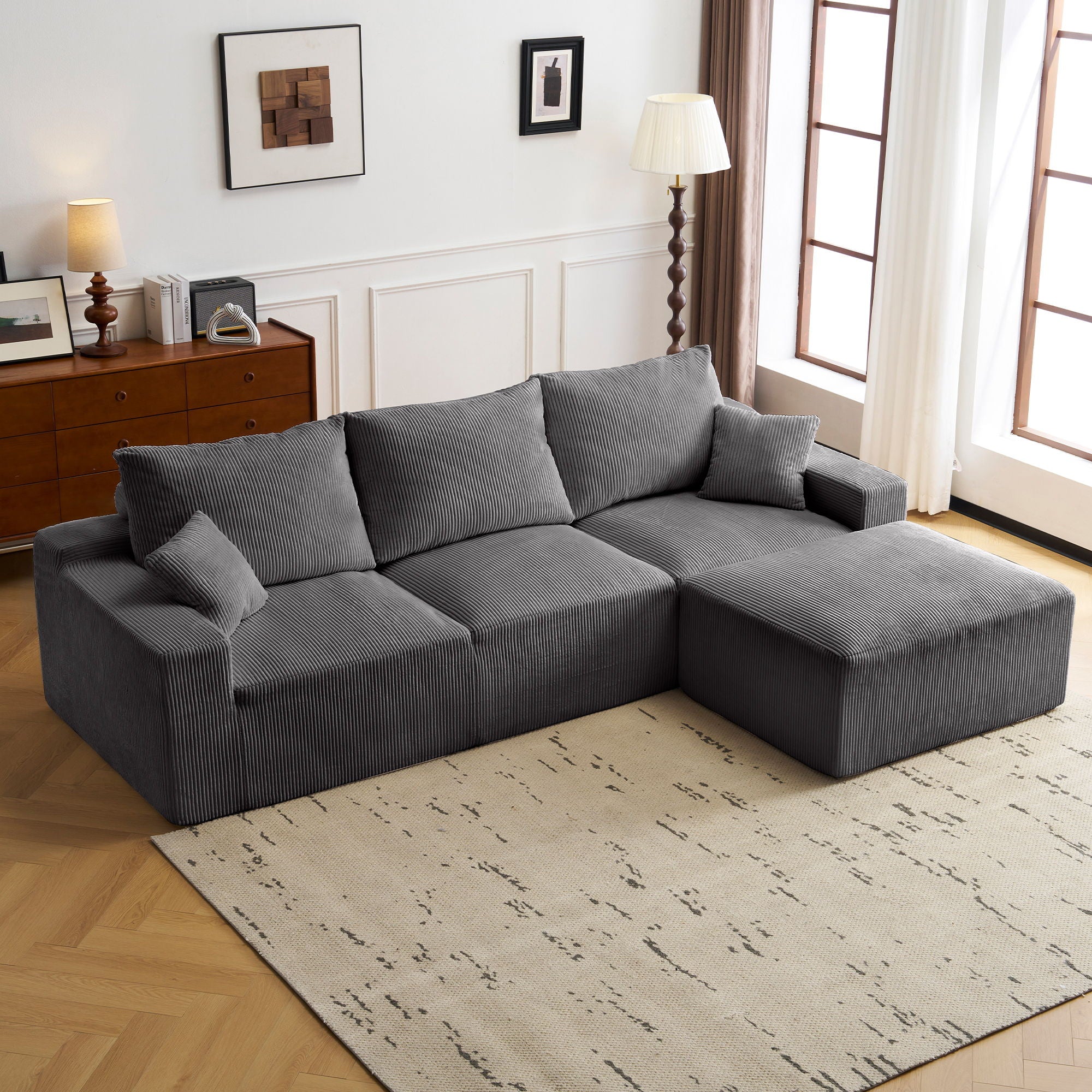 L Shaped Sectional Sofa, Full Compression 3 Seater Cloud Couch With Chaise - Best Buy Furniture