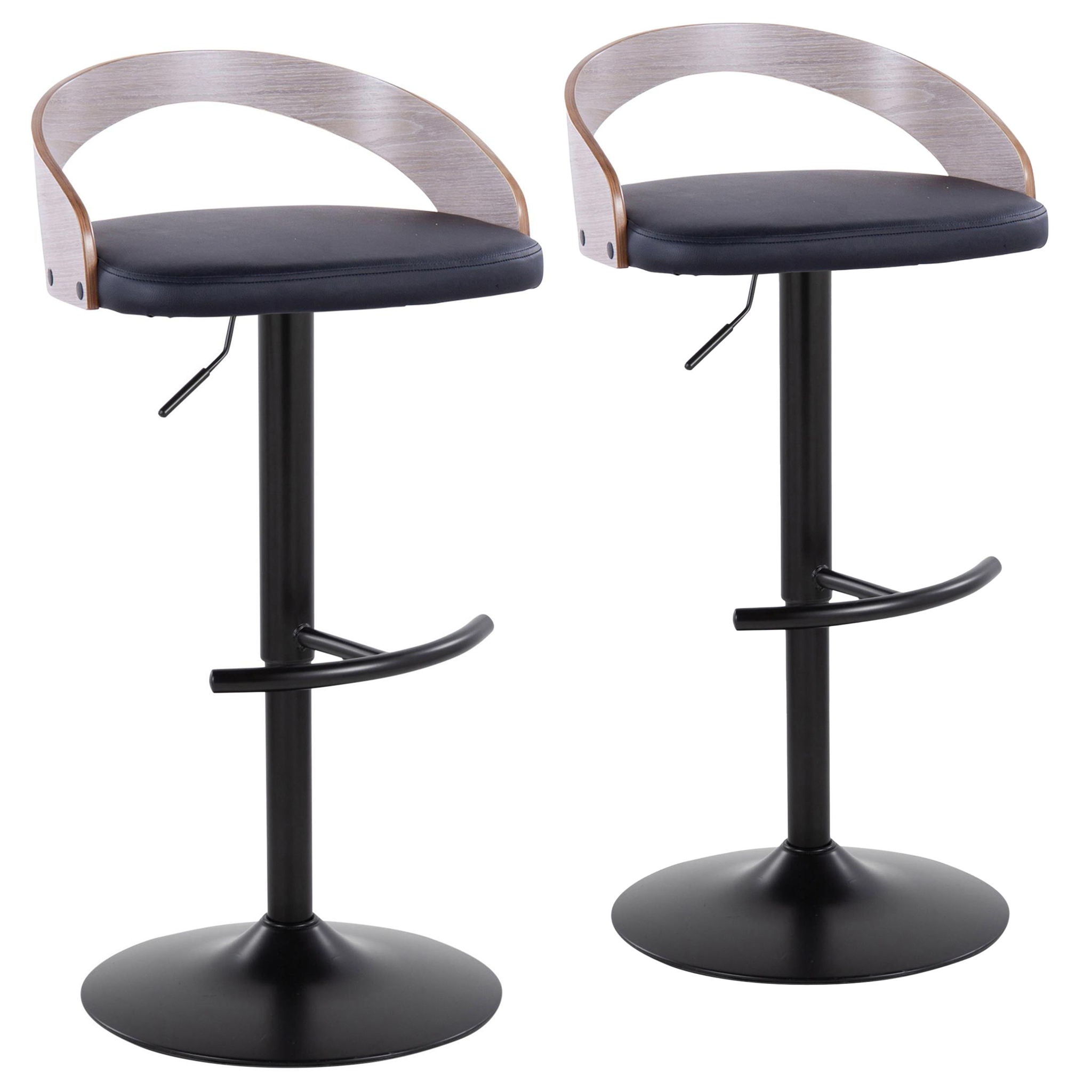 Grotto - Contemporary Adjustable Barstool With Swivel With Rounded T Footrest Elegant Design (Set of 2) - Best Buy Furniture