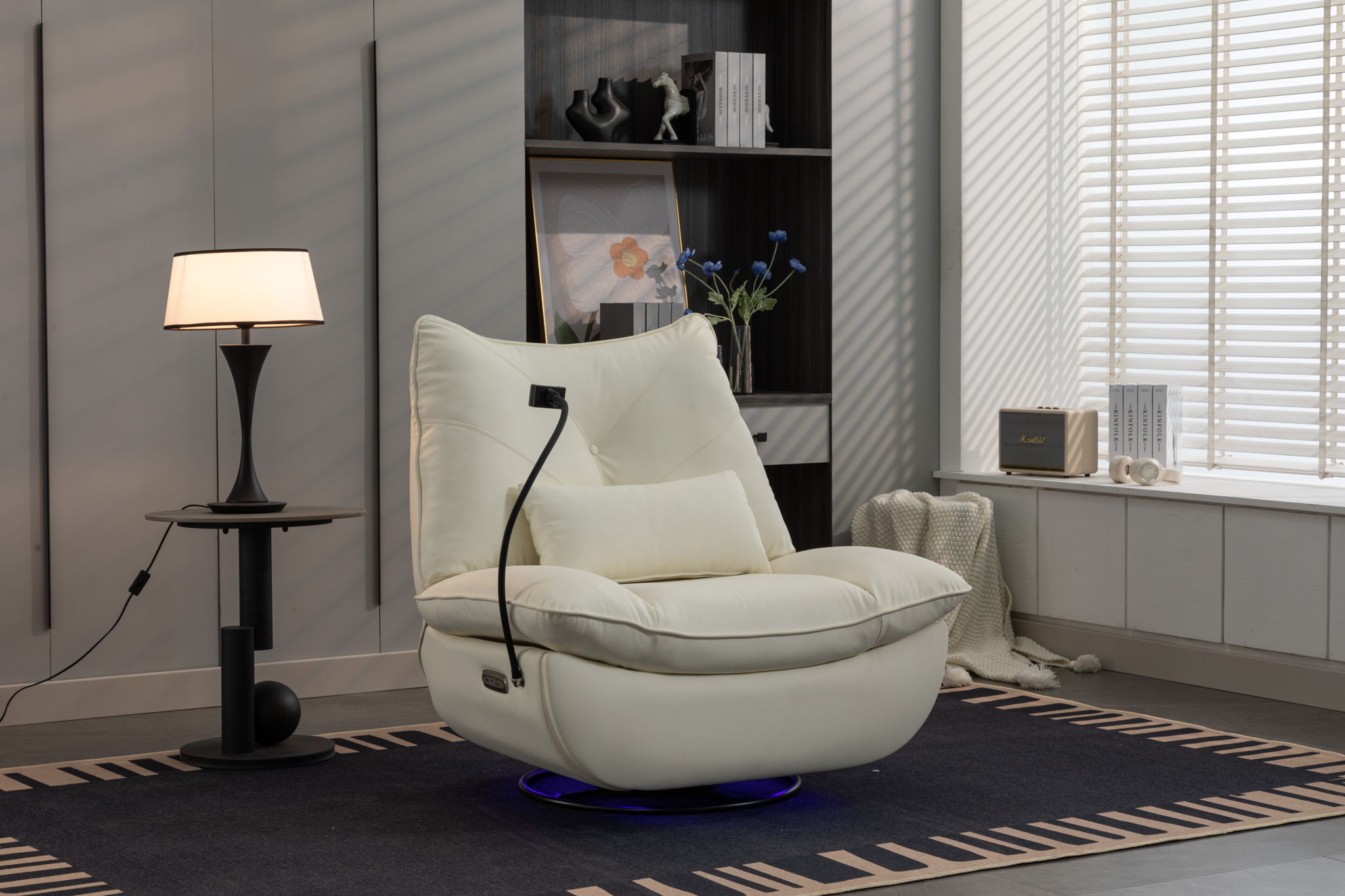 270 Swivel Glider Recliner Chair, Power Recliner Rocking Chair, USB Port Charge For Nursery Chair With Atmosphere Lamp For Living Room Bedroom Apartment - Best Buy Furniture