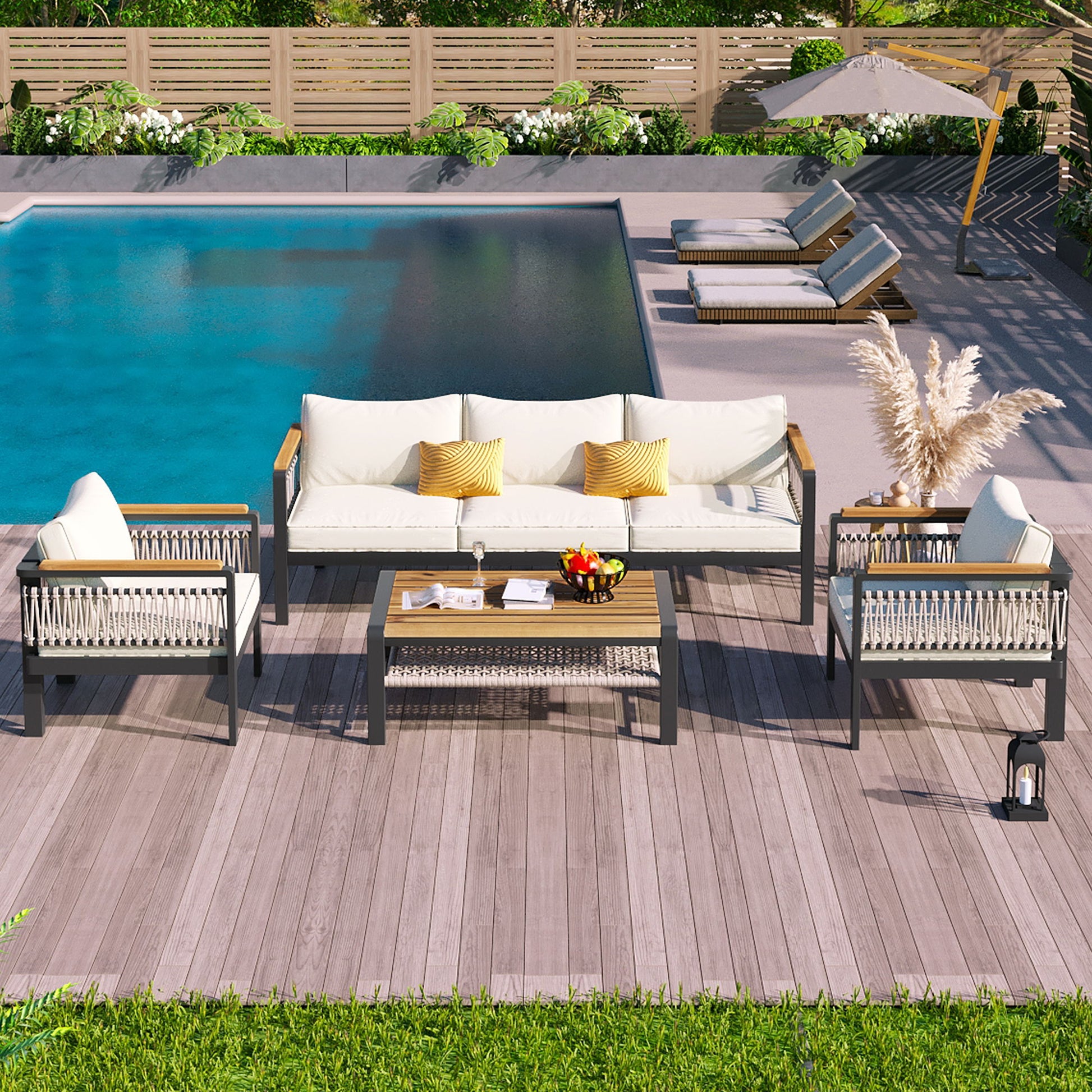 4 Pieces Outdoor Sectional Sofa Set 5 Person Patio Seating Group Outdoor Conversation Set With Cushions And A Coffee Table For Patios - Best Buy Furniture