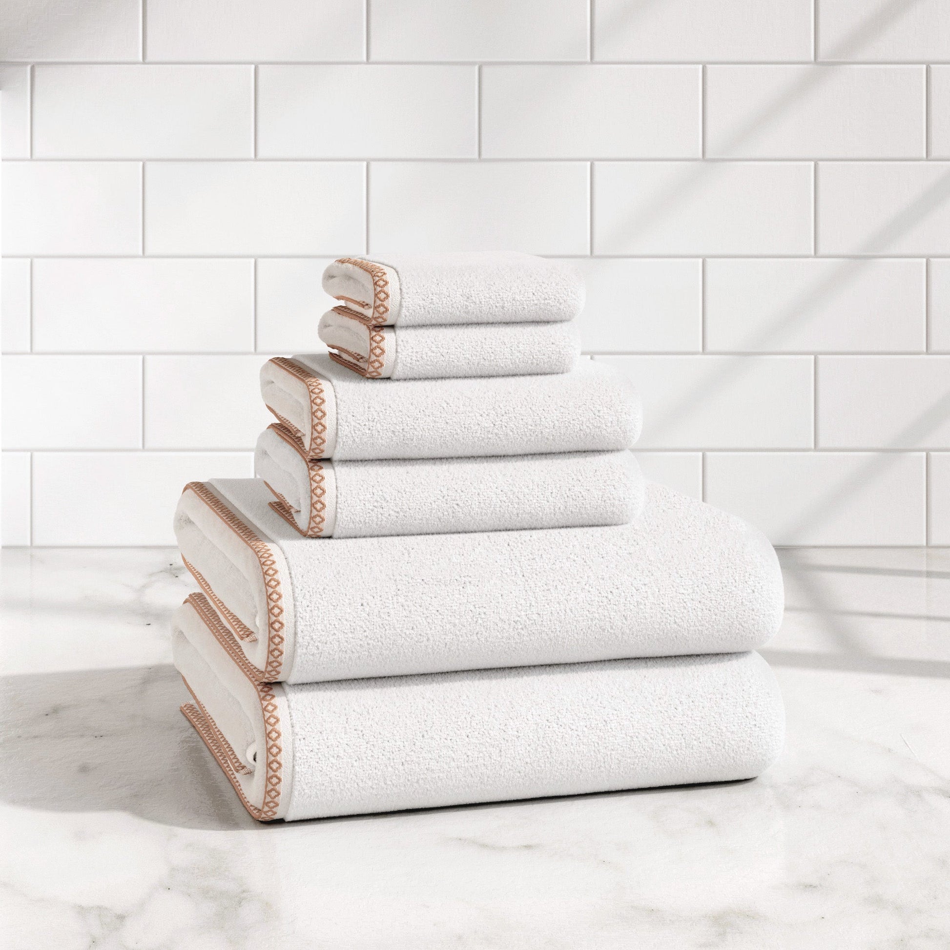 Cotton Border-Stitched 6-Piece Towel Set - Valery Collection - Best Buy Furniture