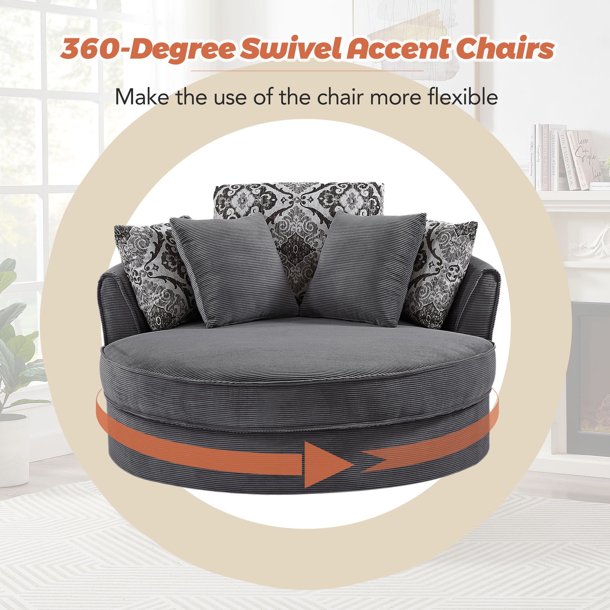 Swivel Accent Barrel Chair With 5 Movable Pillow 360 Degree Swivel Round Sofa Chair For Living Room, Bedroom, Hotel - Best Buy Furniture
