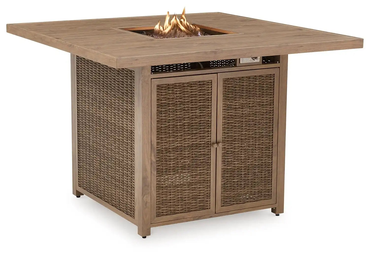 Walton Bridge - Square Bar Table W/Fire Pit - Driftwood - Best Buy Furniture