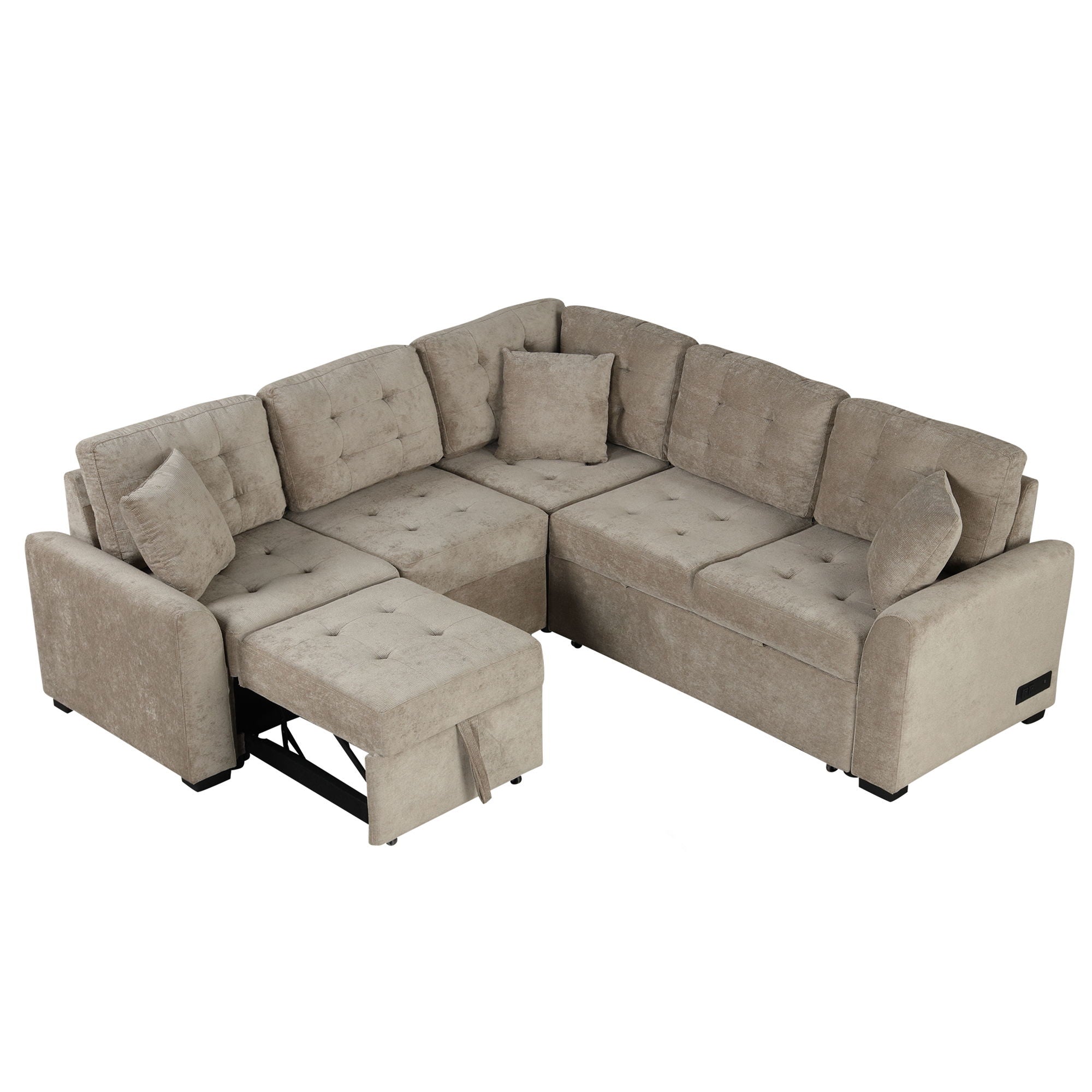 L-Shape Sofa Bed Pull-Out Sleeper Sofa With Wheels, USB Ports, Power Sockets For Living Room - Best Buy Furniture