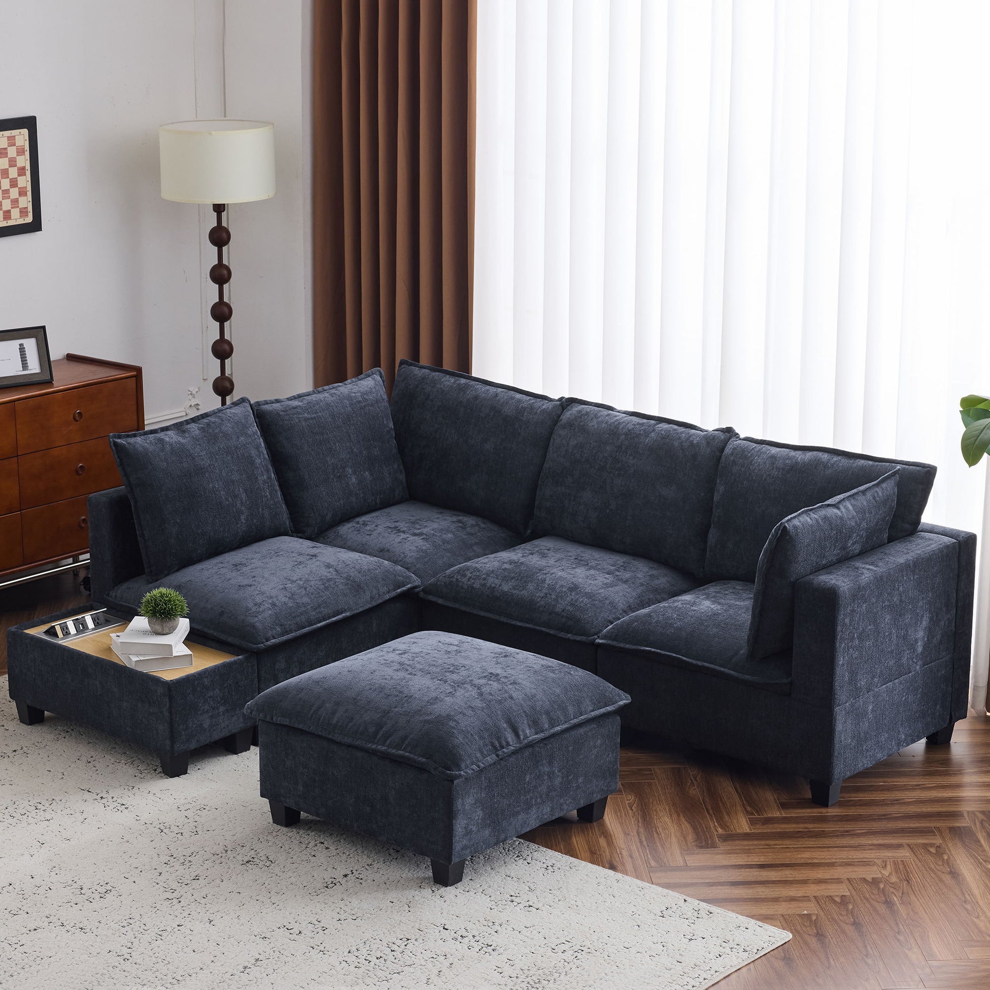U-Shaped Sectional Modular Sofa With A Movable Ottoman, A Coffee Table With Hidden Charging Devices For Living Room - Best Buy Furniture