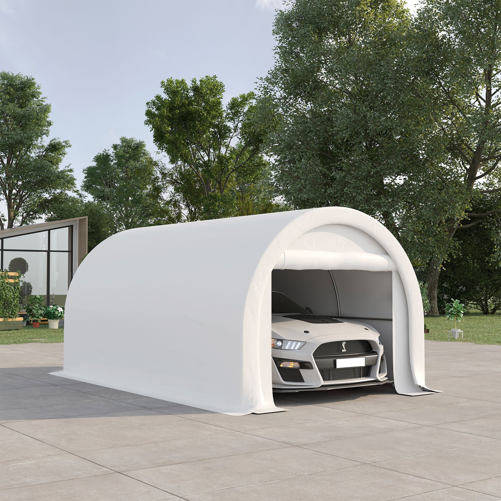 Outsunny - 10' x 16' Carport, Heavy Duty Portable Garage Storage Tent With Large Zippered Door, Anti-Uv Pe Canopy Cover For Car, Truck, Boat, Motorcycle, Bike, Garden Tools, Outdoor Work - Best Buy Furniture