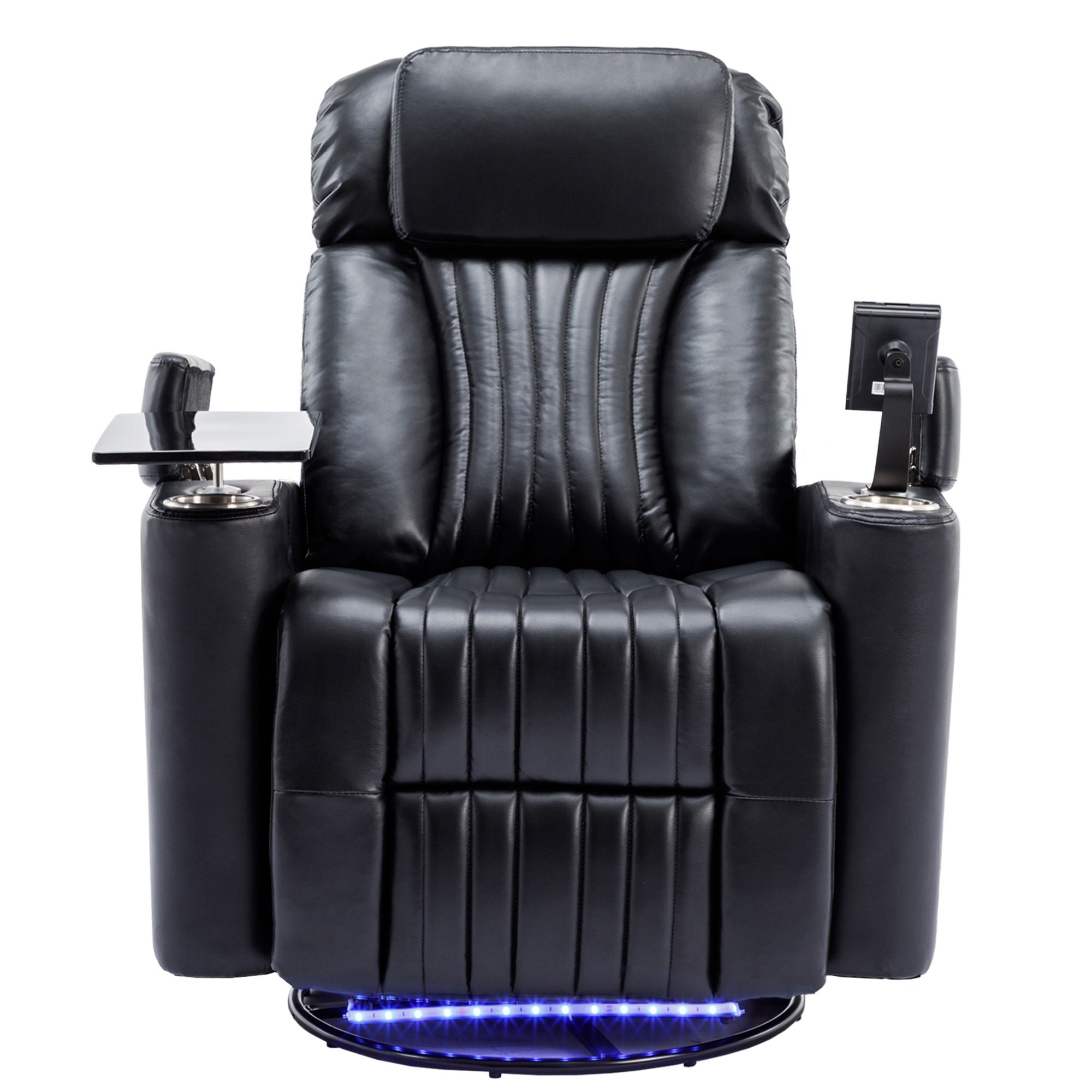 270° Power Swivel Recliner Home Theater Chair With Hidden Arm Storage, LED Light, Cup Holder, And Tray Table - Best Buy Furniture