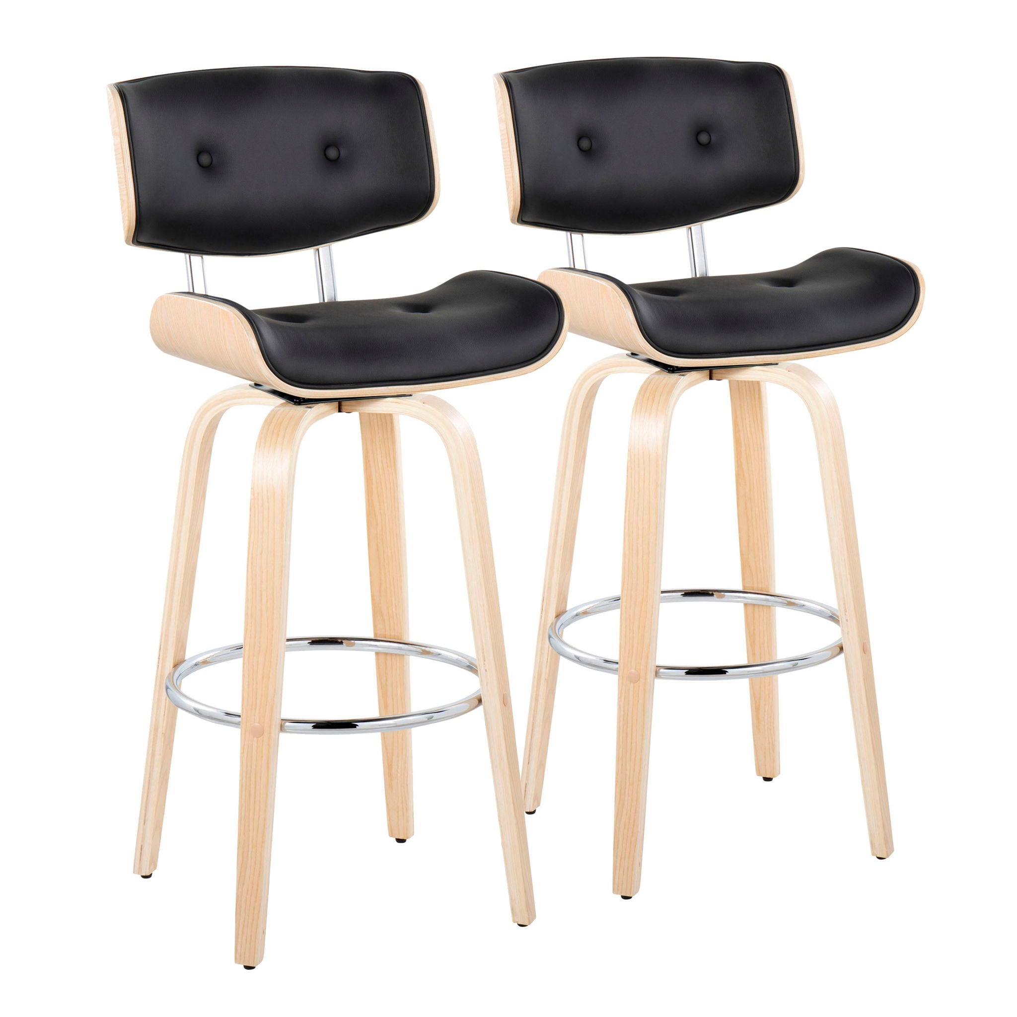 Lombardi - Mid Century Modern Fixed Height Barstool With Swivel With Round Footrest (Set of 2) - Best Buy Furniture
