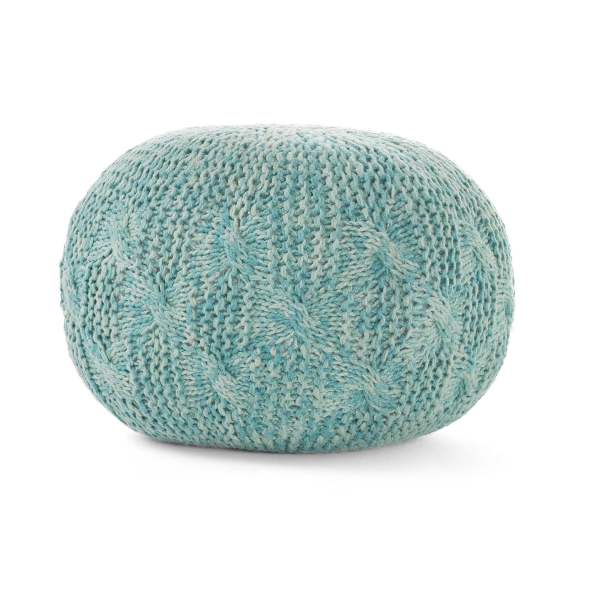 Deon - Knitted Pet Yarn Round Pouf With Classic Cable Knit Design - Aqua - Best Buy Furniture