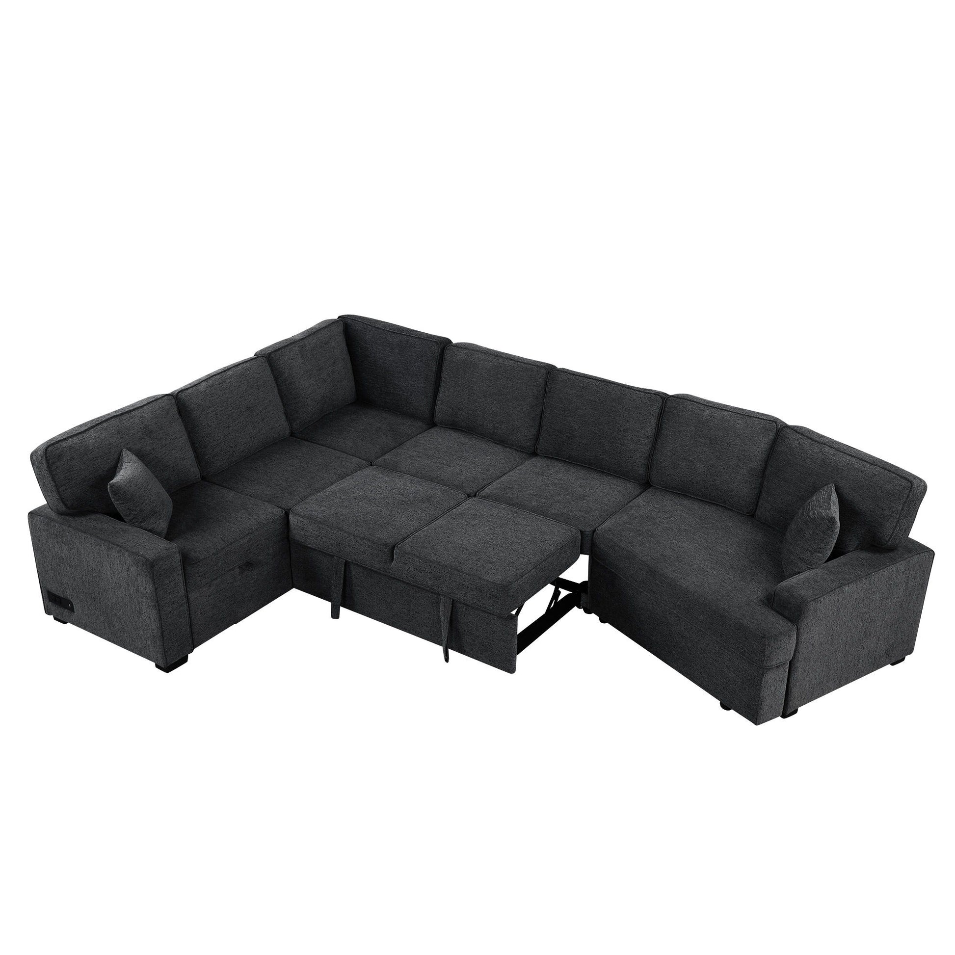 L-Shaped Sofa Sectional Sofa Couch Pull-Out Sofa Bed With Charging Devices And Cup Holders For Living Room - Best Buy Furniture