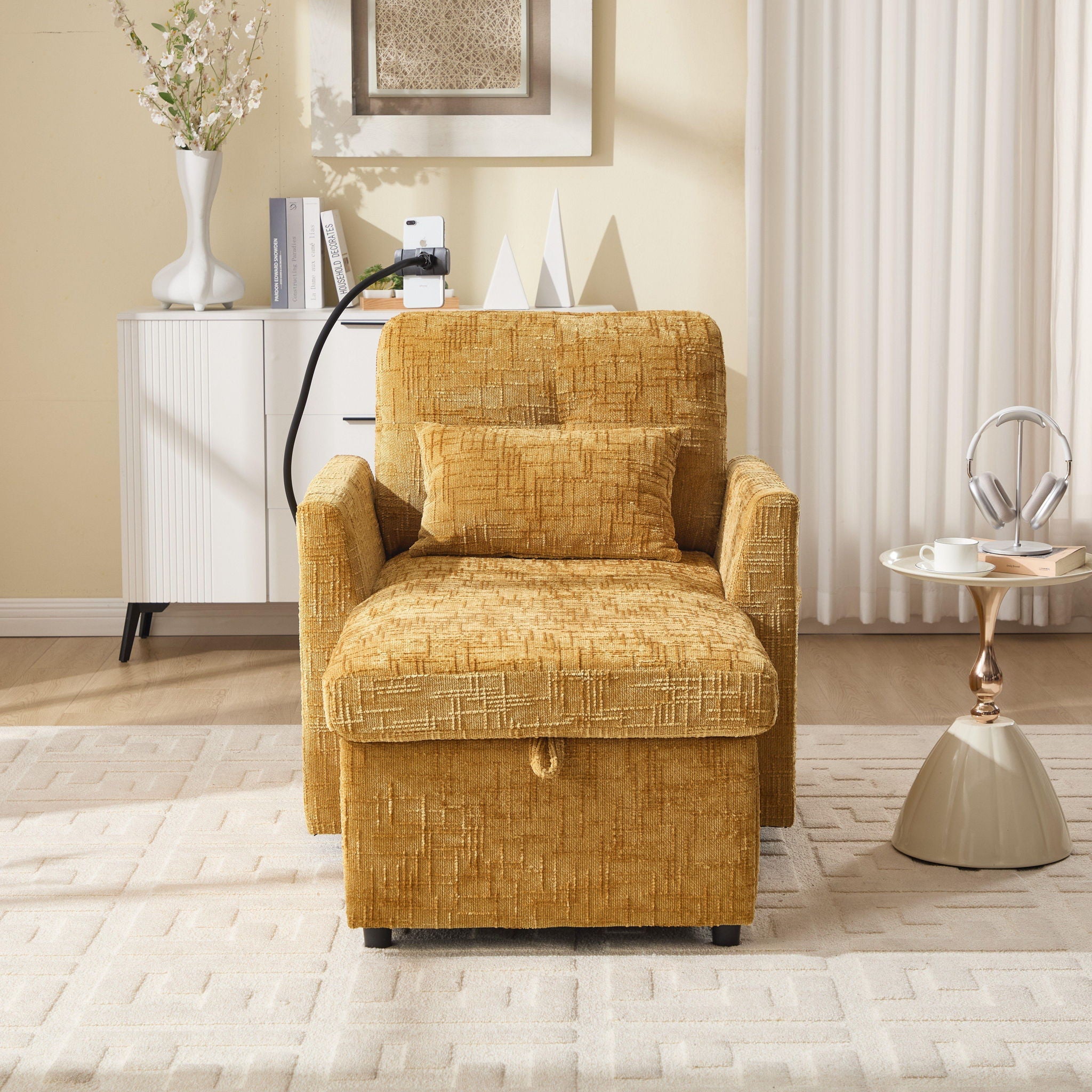 Multifunctional Chenille Recliner Sofa With Storage And Phone Bracket - Best Buy Furniture