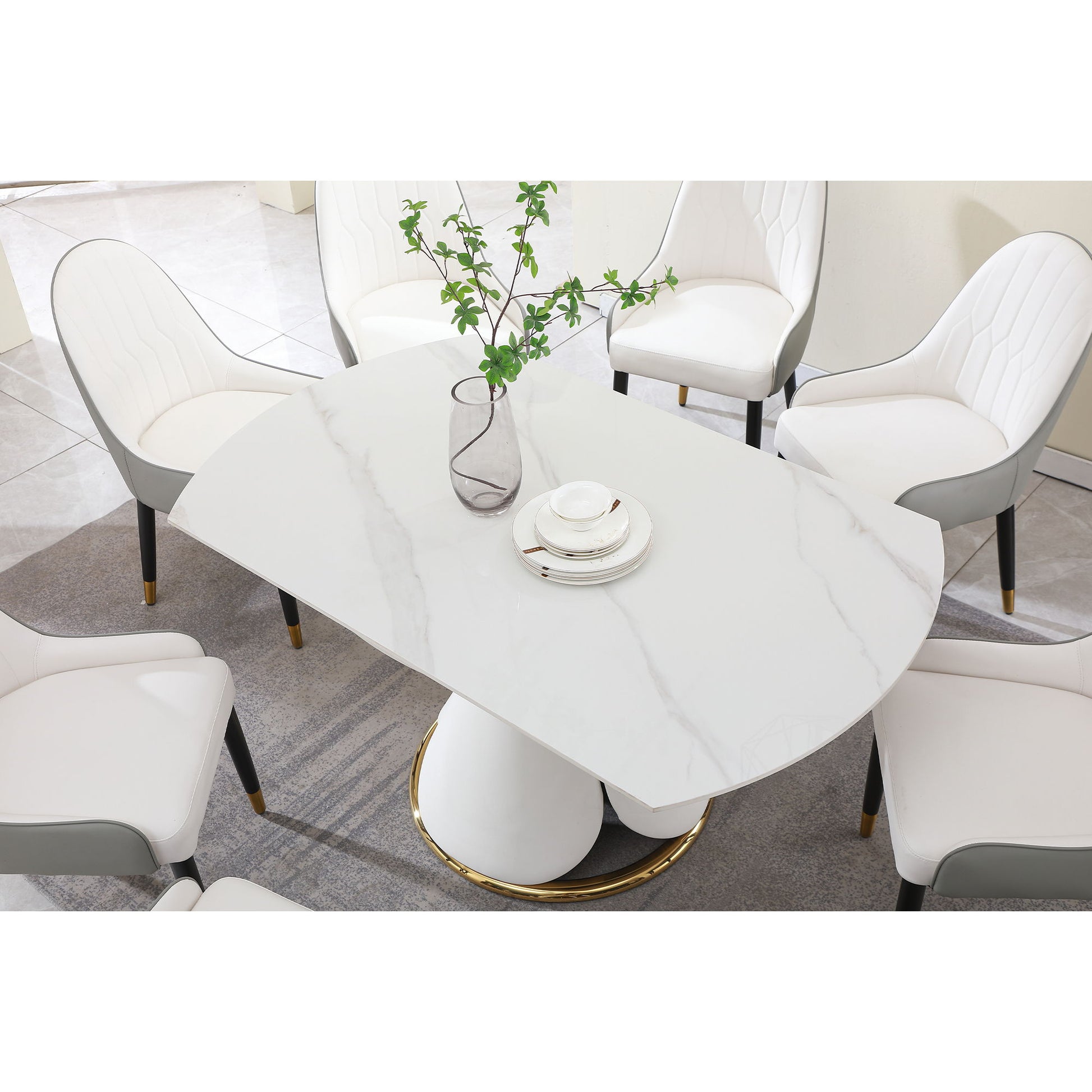 Fashion Modern Sintered Stone Dining Table With Retractable Function And Chairs - Best Buy Furniture
