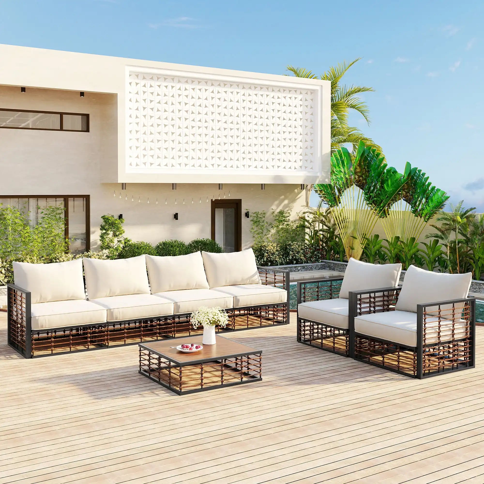 TOPMAX Modern 7-Piece Outdoor Modular Sectional Sofa Set - Best Buy Furniture