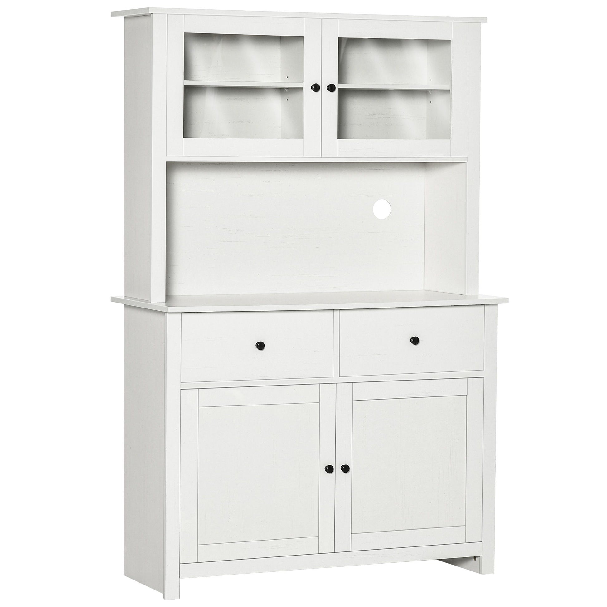 Homcom - 63.5" Kitchen Buffet With Hutch, Pantry Storage Cabinet With 4 Shelves, Drawers, Framed Glass Doors, Open Microwave Countertop - Antique White - Best Buy Furniture