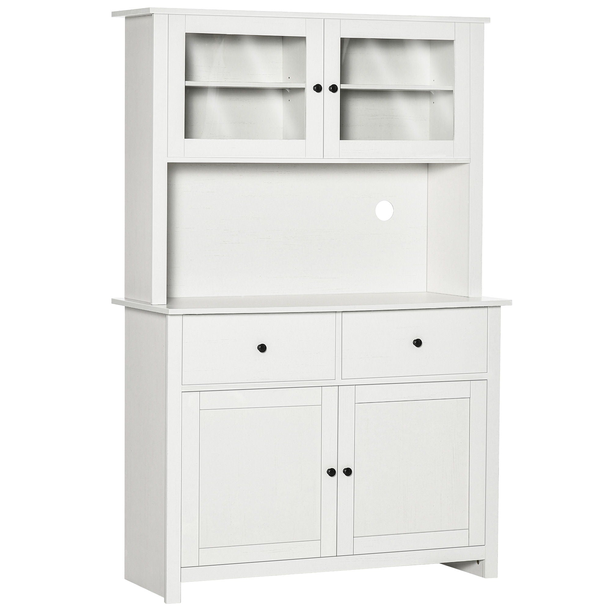 Homcom - 63.5" Kitchen Buffet With Hutch, Pantry Storage Cabinet With 4 Shelves, Drawers, Framed Glass Doors, Open Microwave Countertop - Antique White - Best Buy Furniture