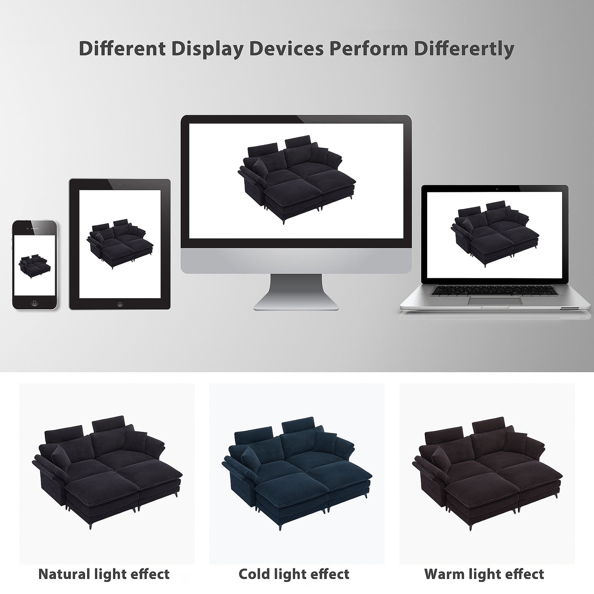 Modern Corduroy Deep Seat Sectional Sofa With Ottoman - Best Buy Furniture