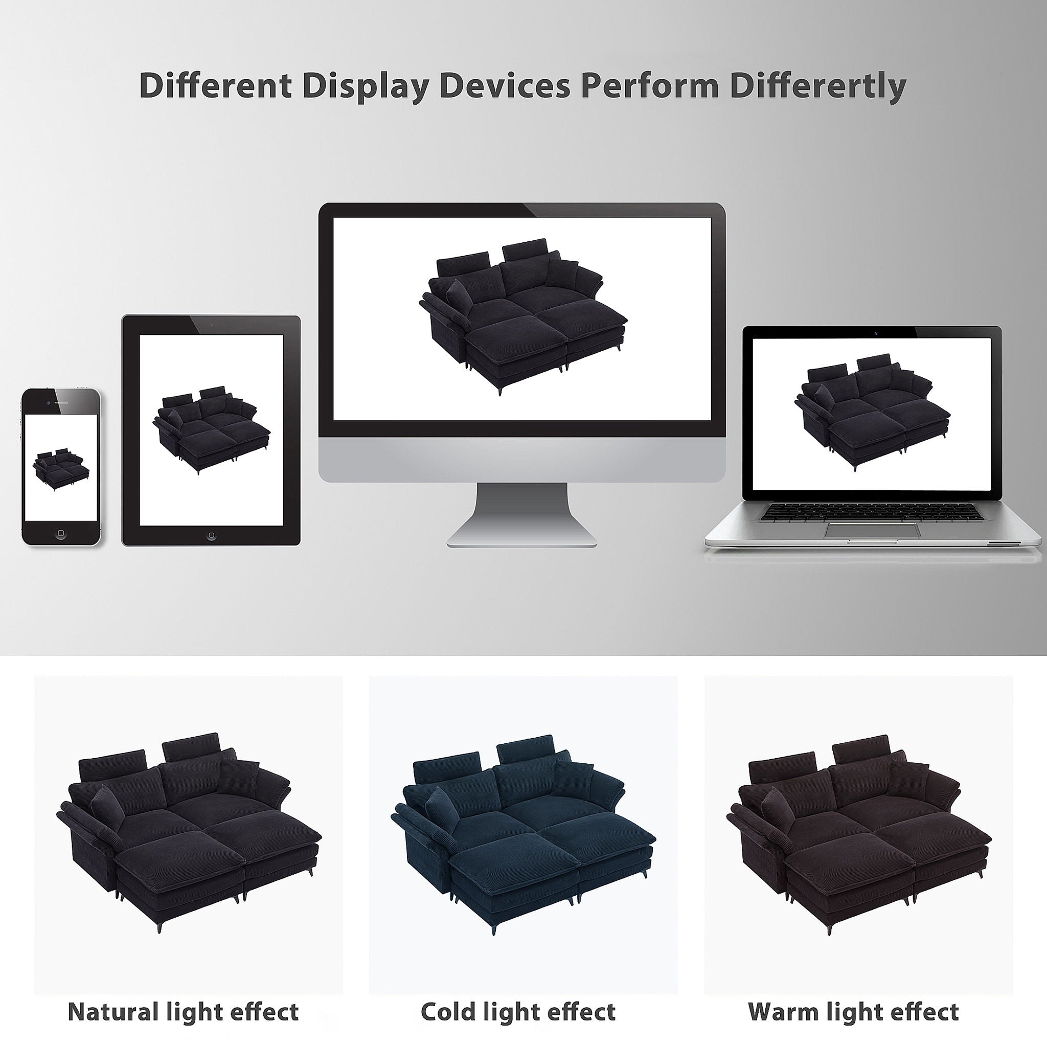 Modern Corduroy Deep Seat Sectional Sofa With Ottoman - Best Buy Furniture