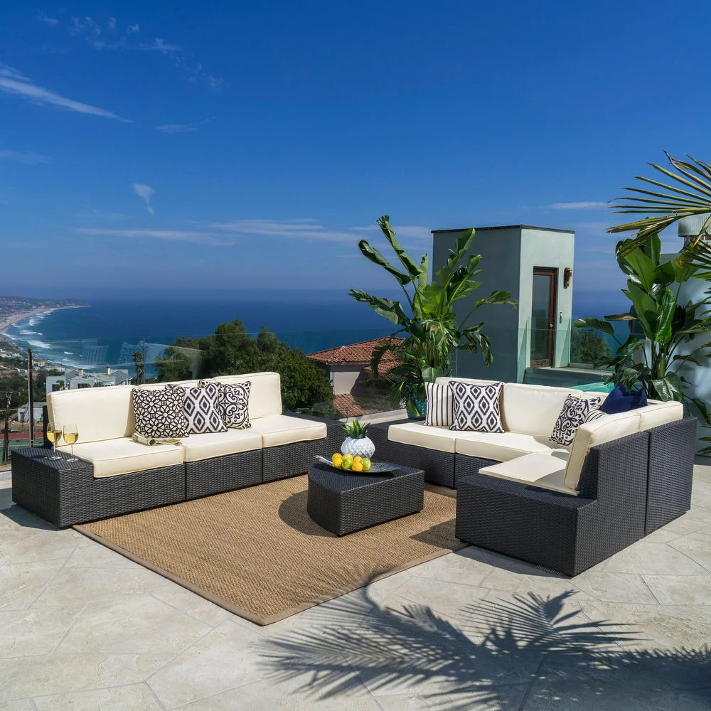 Santa Cruz - 8 Piece Outdoor Sectional Set - Dark Brown - Best Buy Furniture
