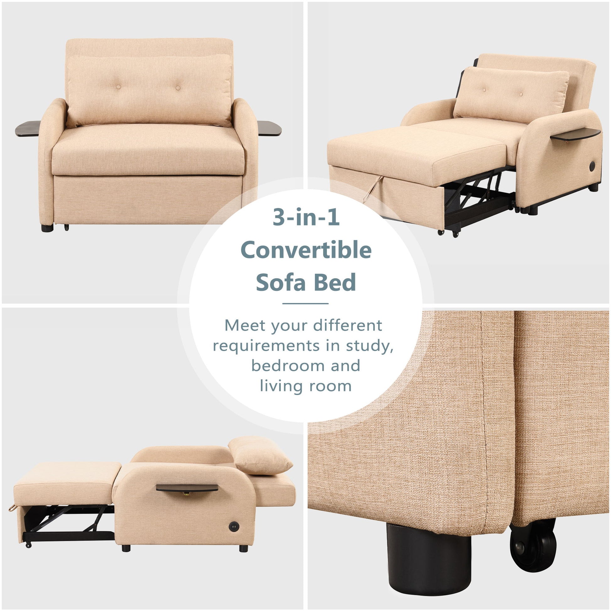 Versatile Pull Out Sofa Sleeper 3 In 1 With Wing Table & USB Charge, Compact Design - Best Buy Furniture