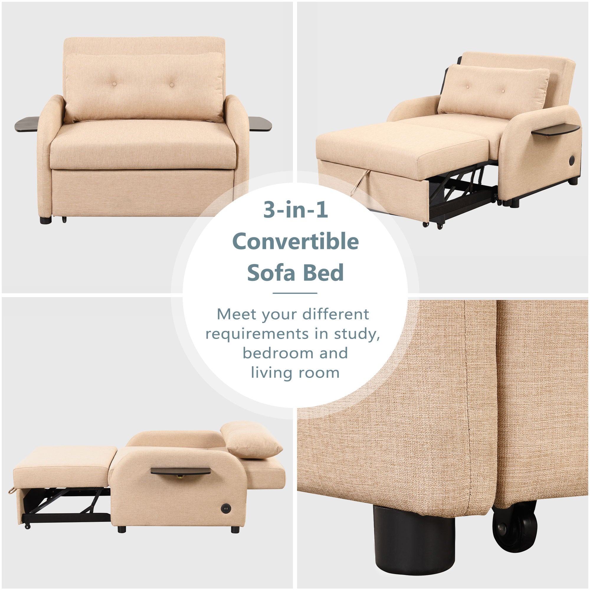 Versatile Pull Out Sofa Sleeper 3 In 1 With Wing Table & USB Charge, Compact Design - Best Buy Furniture