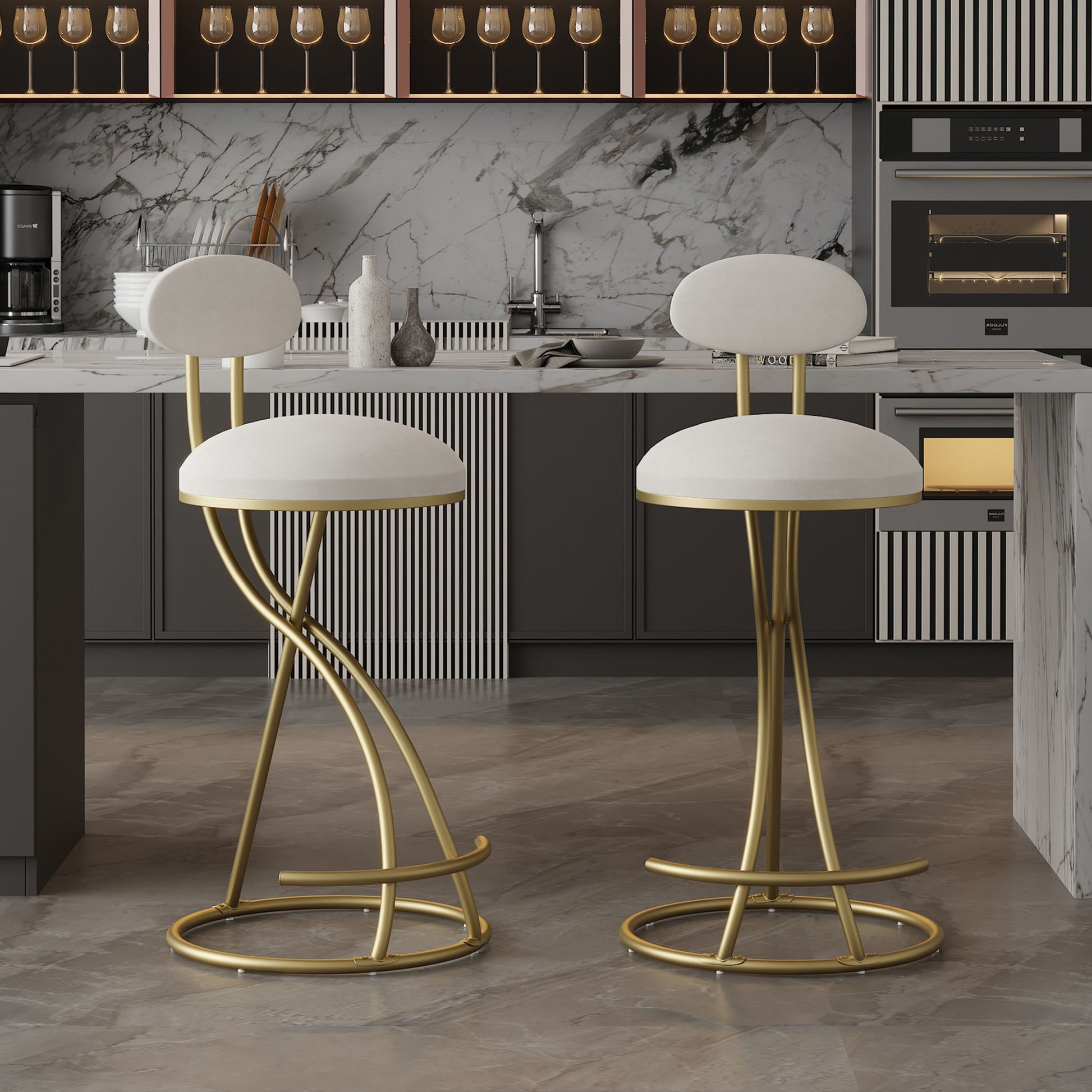 Bar Stools Upholstered Counter Height Barstools For Kitchen Island Modern PU Leather Dining Chairs With Footrest (Set of 2) - Best Buy Furniture