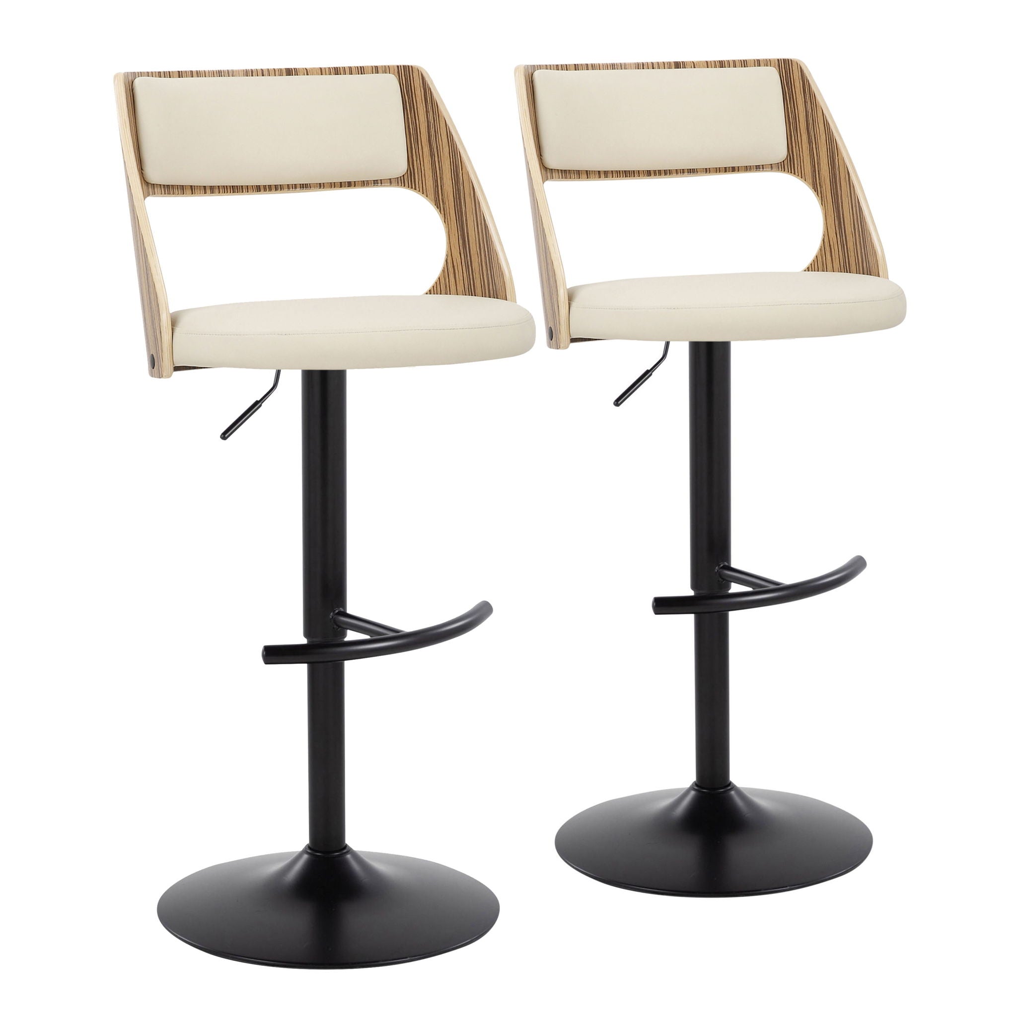 Cecina - Contemporary Adjustable Barstool With Swivel With Rounded T Footrest (Set of 2) - Black / Zebra / Cream - Best Buy Furniture