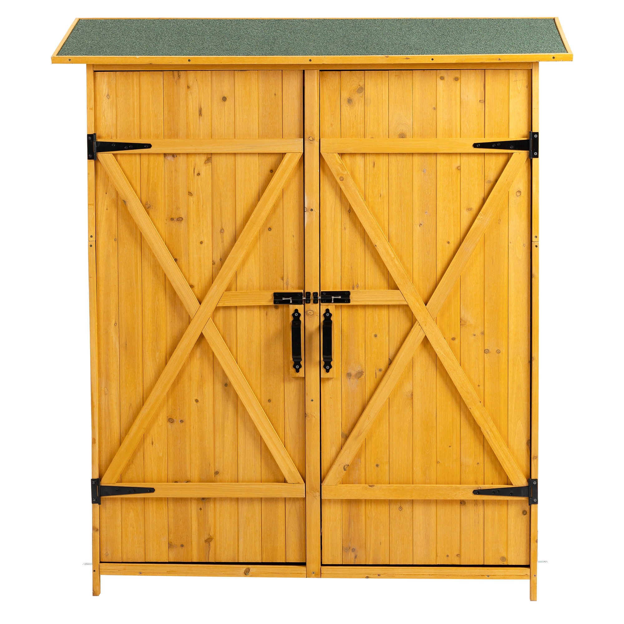 Outdoor Storage Shed With Lockable Door, Wooden Tool Storage Shed With Detachable Shelves & Pitch Roof - Natural - Best Buy Furniture