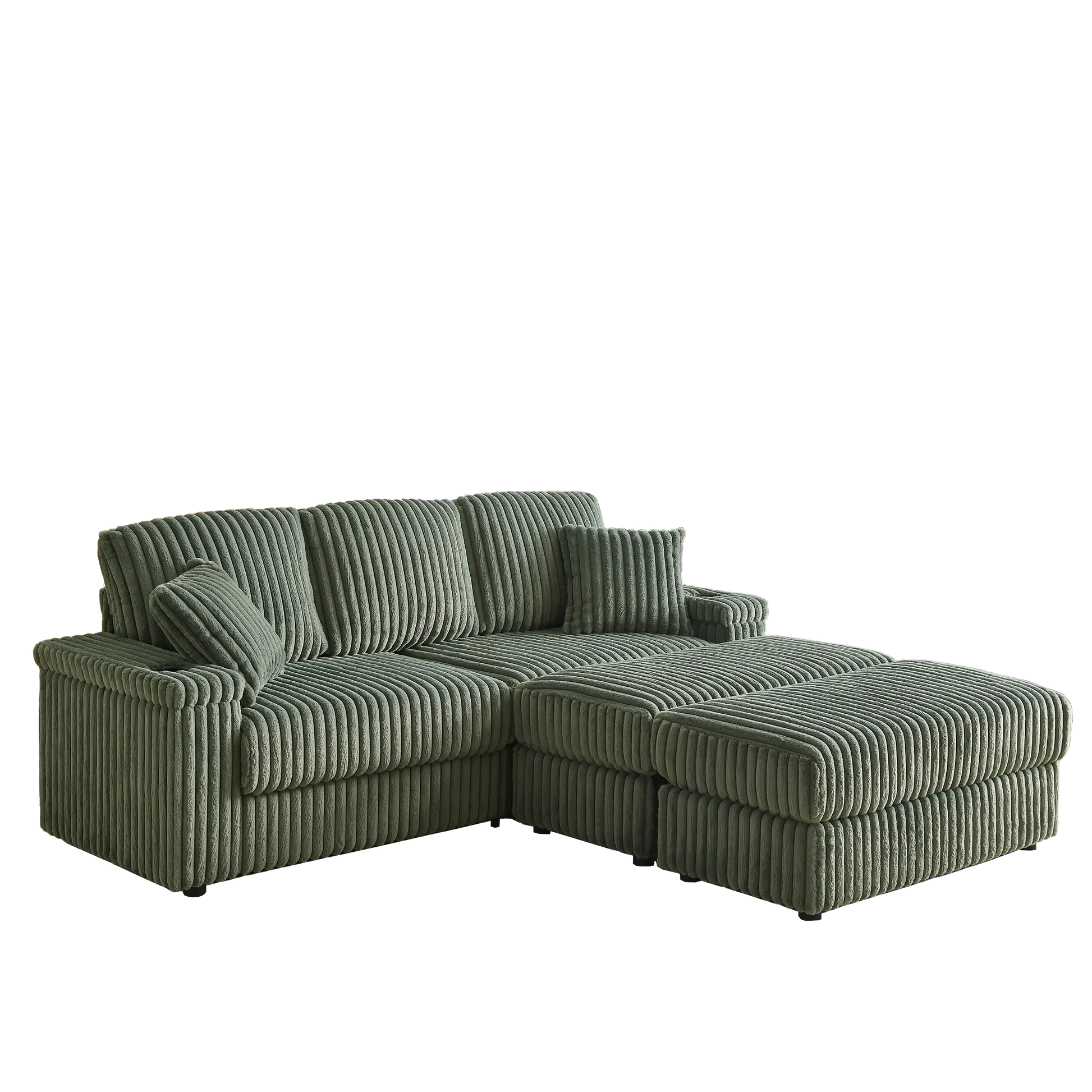 Xena Modern Corduroy Sofa With Cupholders with Storage And Ottomans - Best Buy Furniture