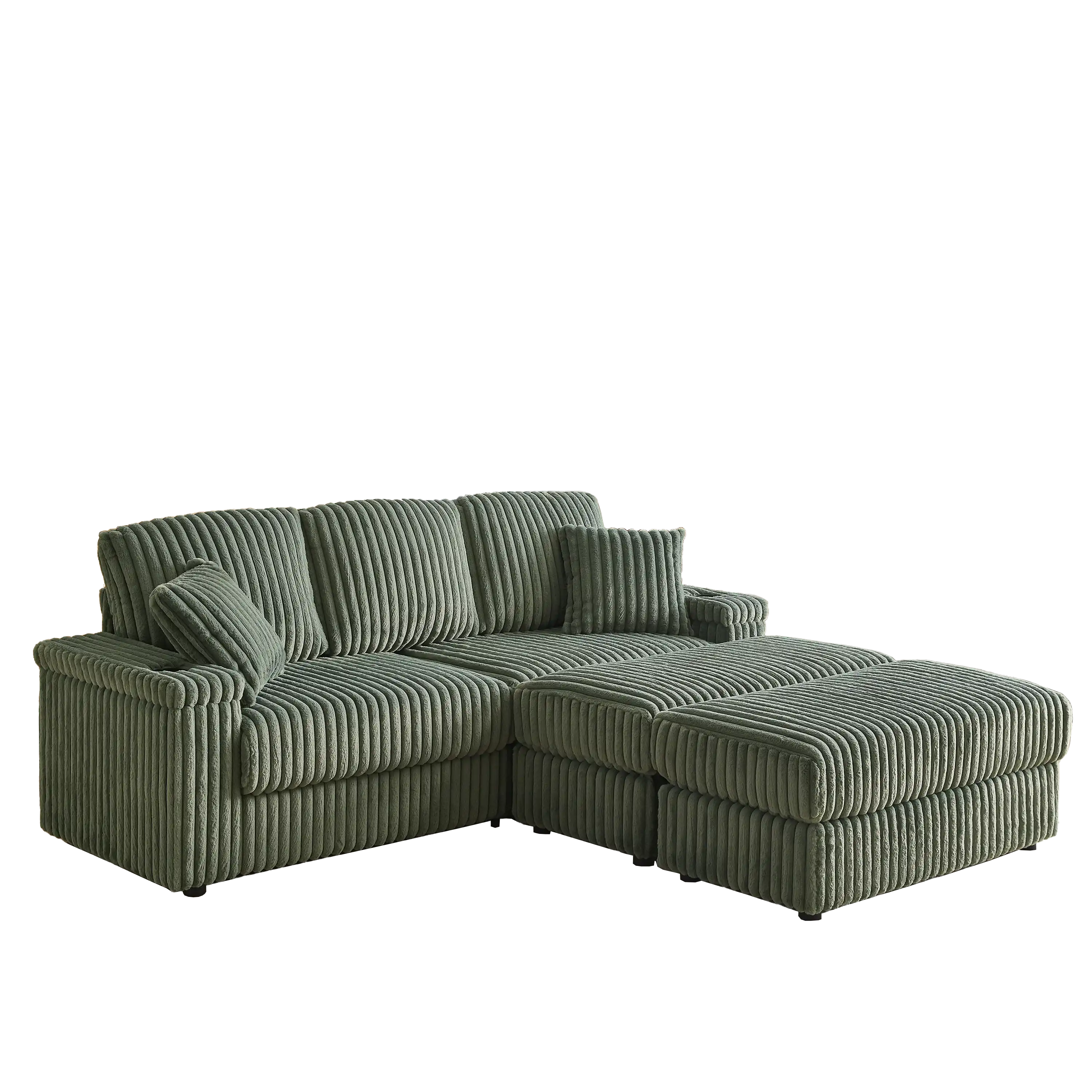 Xena Modern Corduroy Sofa With Cupholders with Storage And Ottomans - Best Buy Furniture