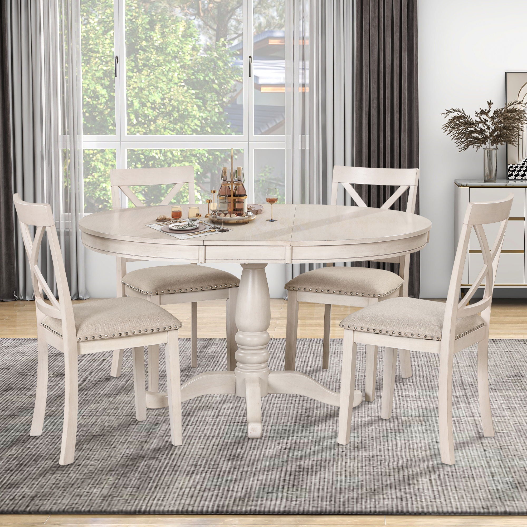 Modern Dining Table Set For 4, Round Table And 4 Kitchen Room Chairs, 5 Piece Kitchen Table Set For Dining Room, Dinette, Breakfast Nook - Best Buy Furniture