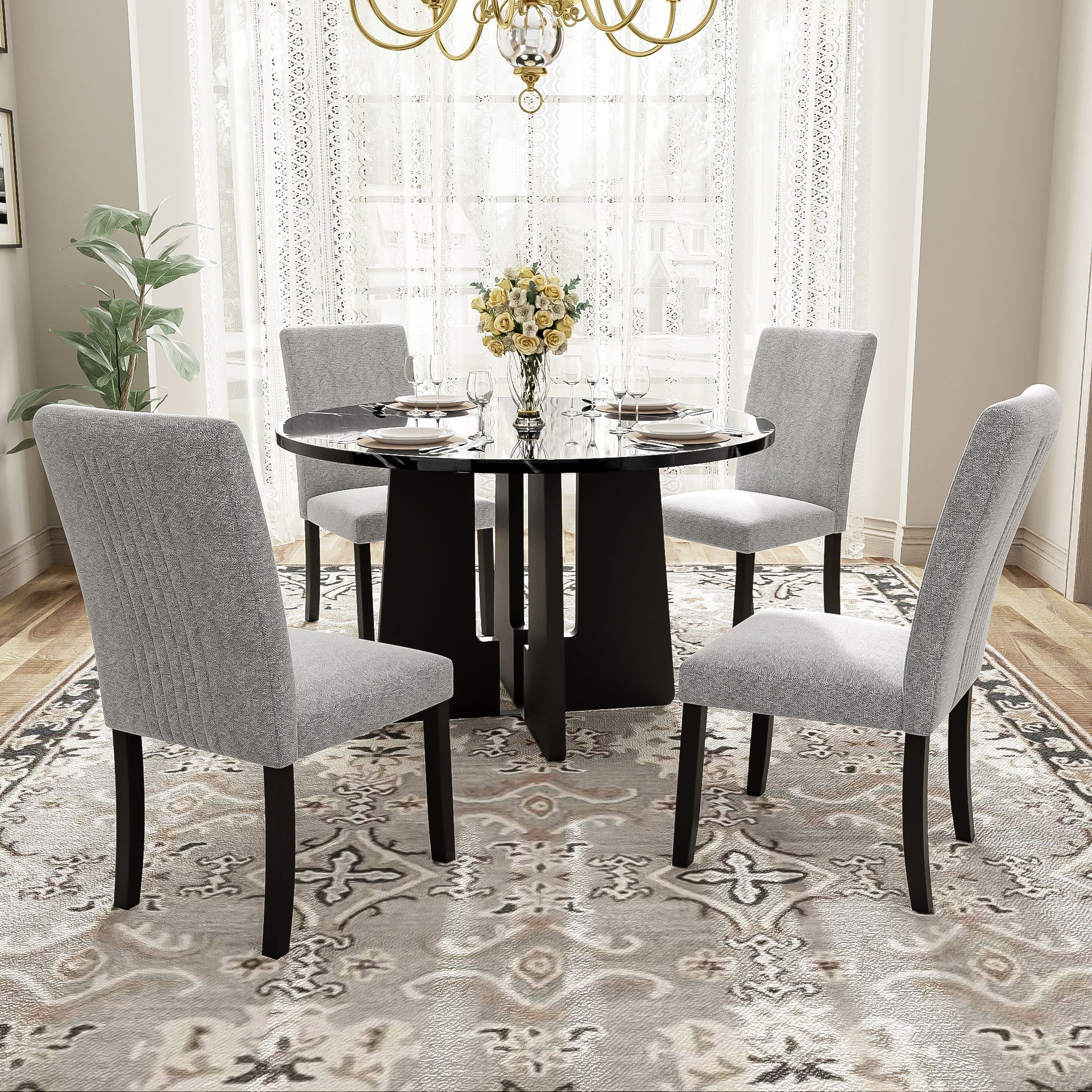 5 Piece Round Dining Table Set, Modern Table And 4 Upholstered Chairs For Dining Room - Best Buy Furniture