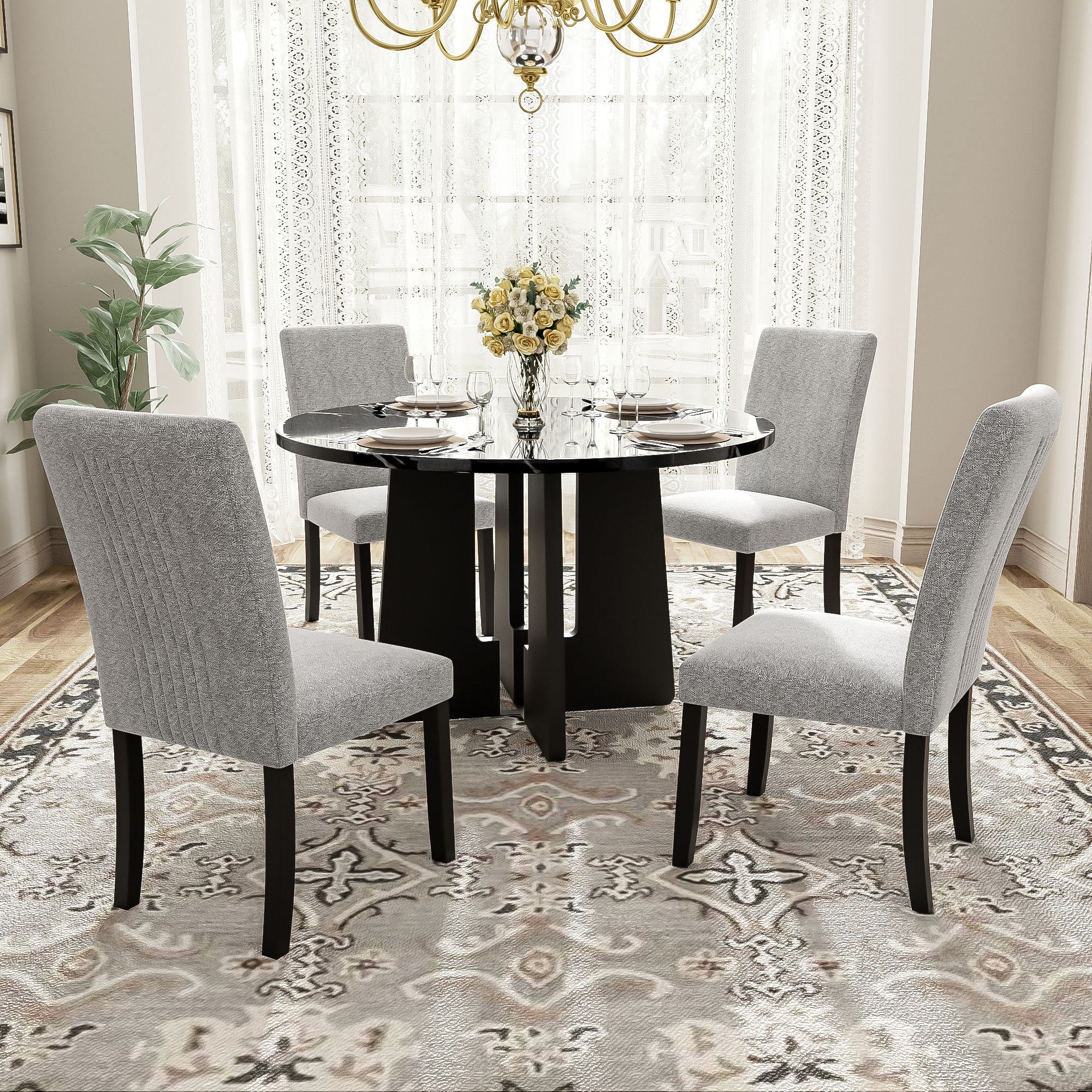 5 Piece Round Dining Table Set, Modern Table And 4 Upholstered Chairs For Dining Room - Best Buy Furniture