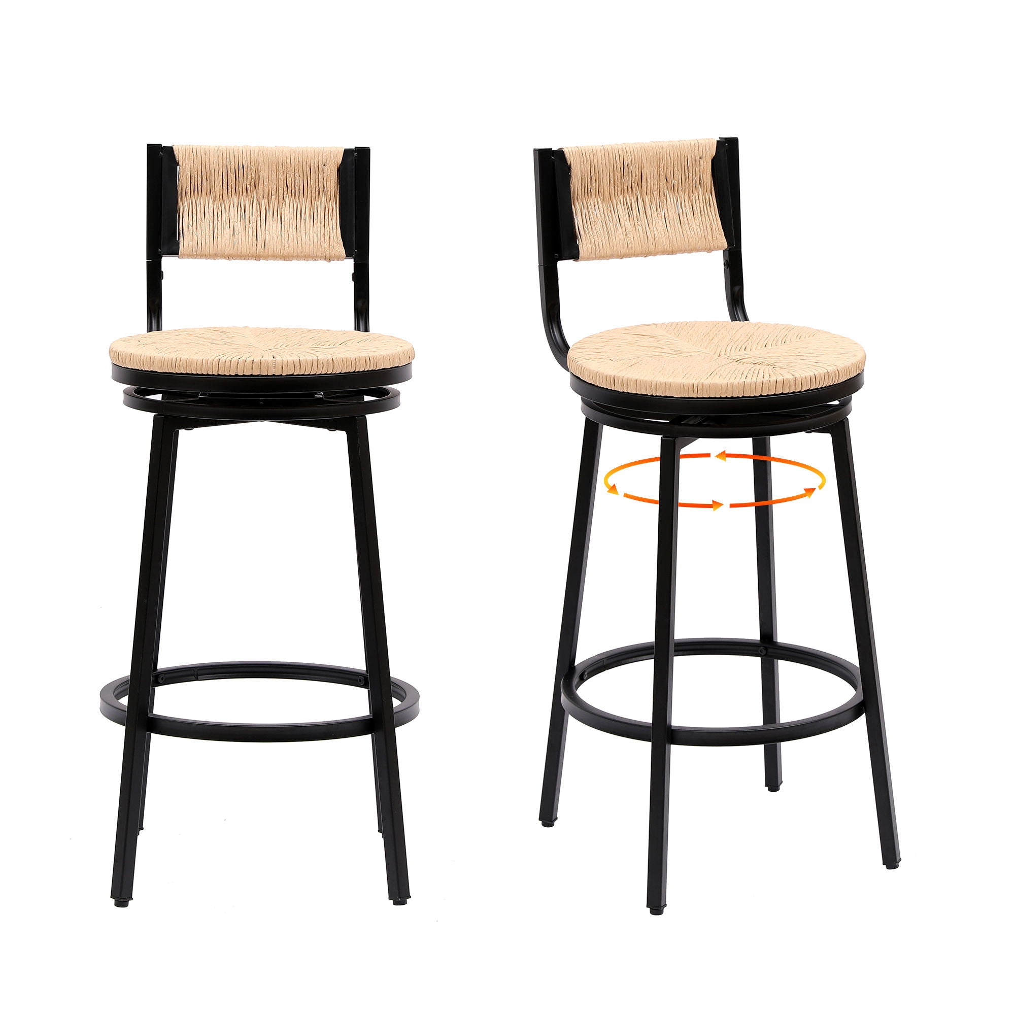 Bar Stools Swivel Counter Chairs With Metal Frame Hand Woven Paper Rope Dining Barstools For Kitchen Counter (Set of 2) - Best Buy Furniture