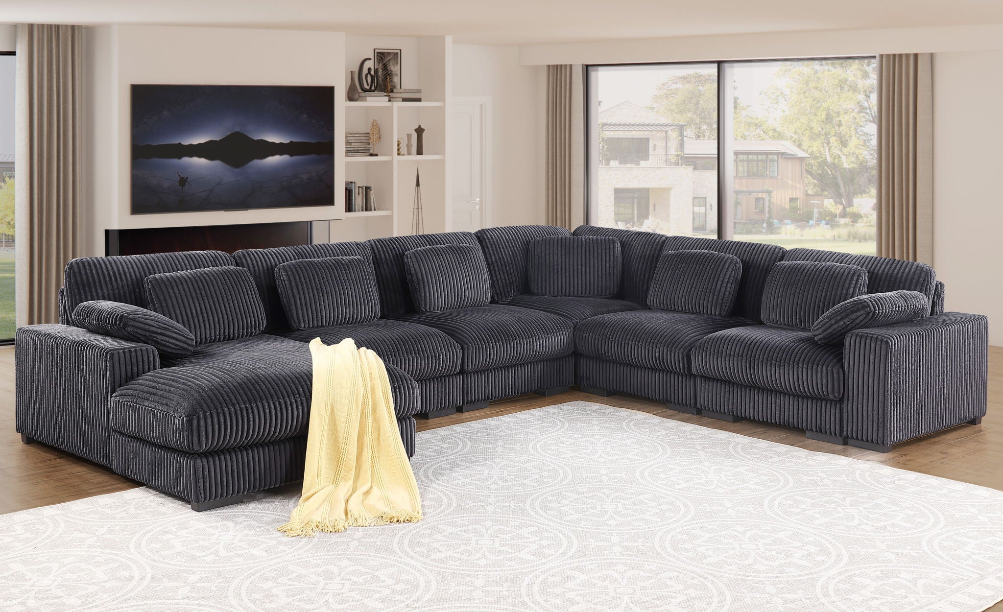 Nadine - Corduroy Modular Corner Sectional Sofa With Left Facing Chaise - Best Buy Furniture