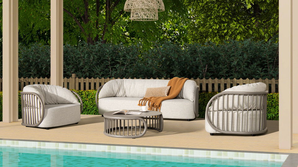 Harper - Indoor/Outdoor Modern Round Coffee Table - Geige Taupe Aluminum - Best Buy Furniture