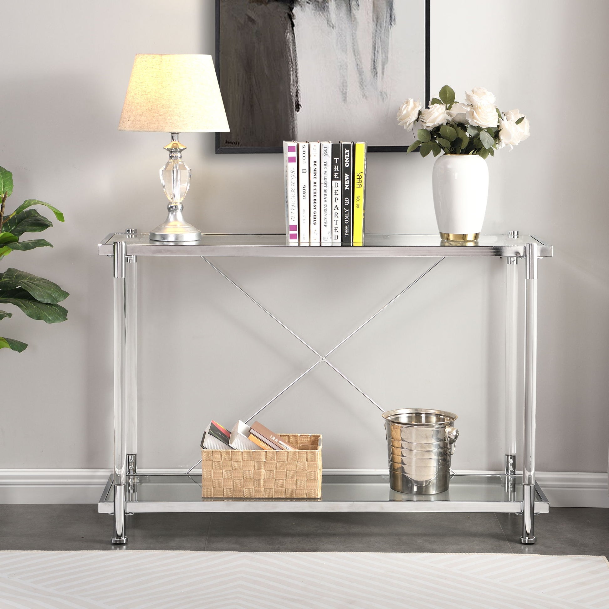 Chrome Glass Sofa Table, Acrylic Side Table, Console Table For Living Room & Bedroom - Chrome - Best Buy Furniture