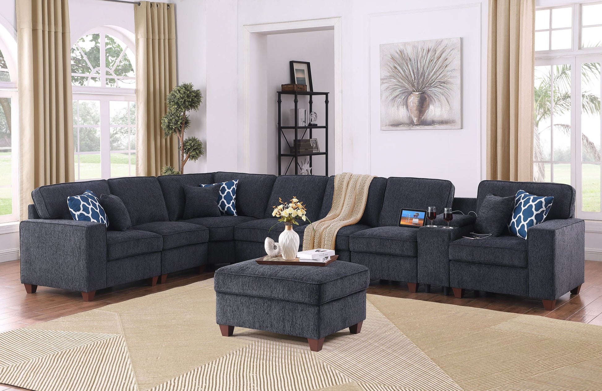 Lily - Sectional Sofa With Ottoman - Black - Best Buy Furniture