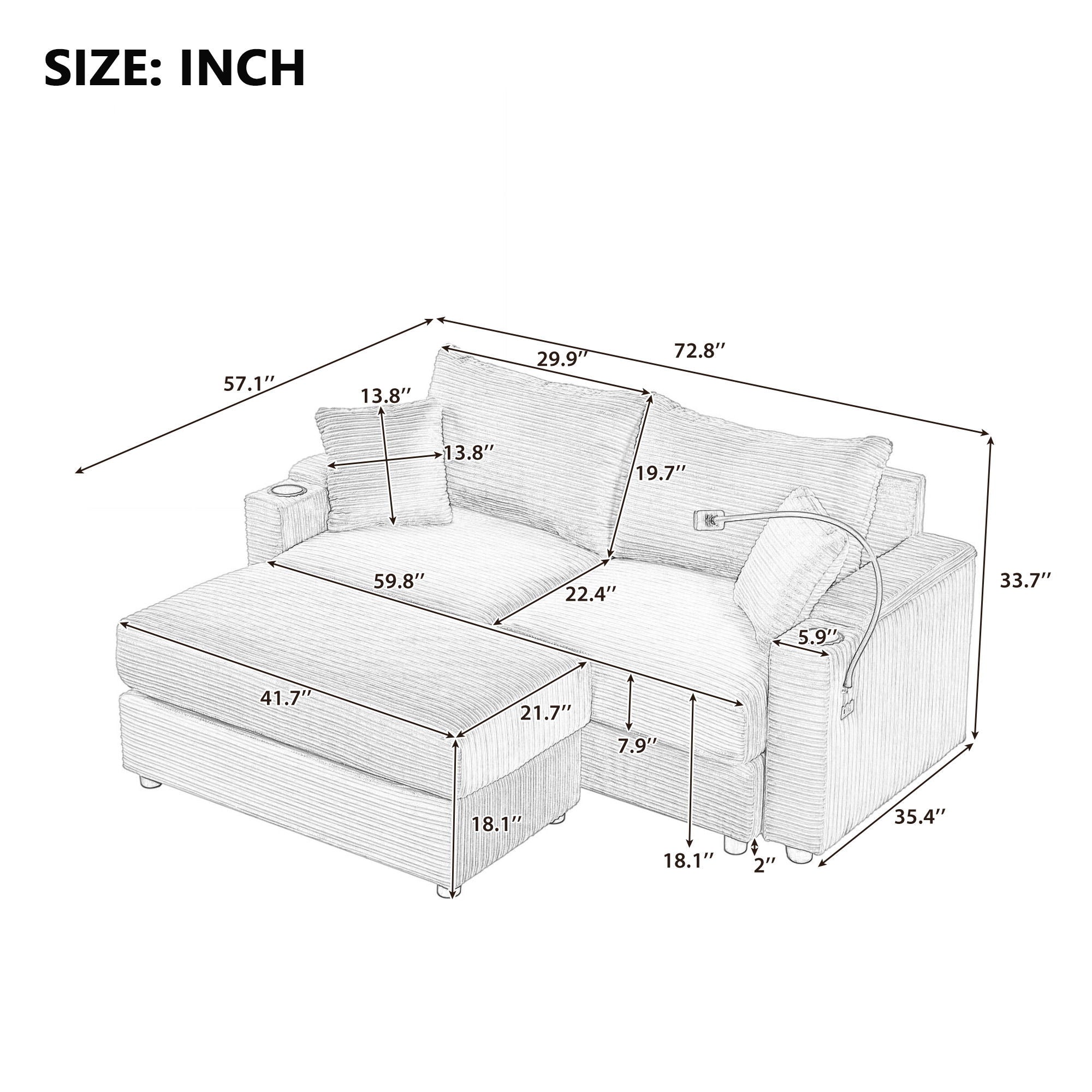 Modern Style Loveseat Sofa Sectional Sofa Couch With Storage Space, A Movable Ottoman, Two USB Ports, Two Cup Holders, A Phone Holder For Living Room - Best Buy Furniture