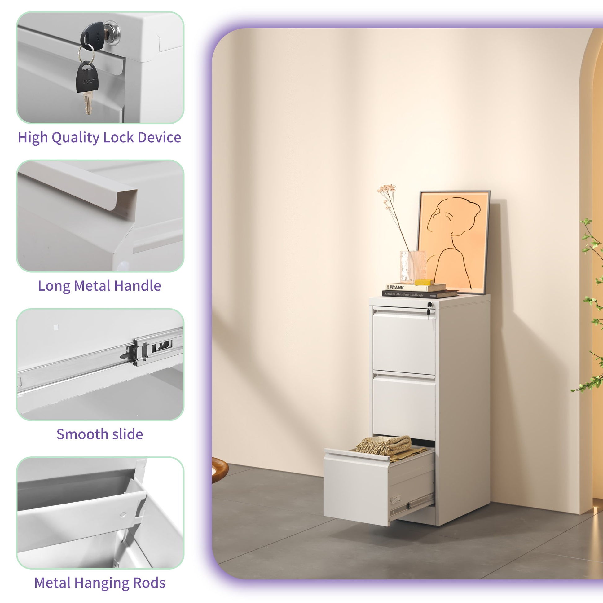 Steel Drawer Vertical File Cabinet With Lock For A4 Legal / Letter Size - Best Buy Furniture