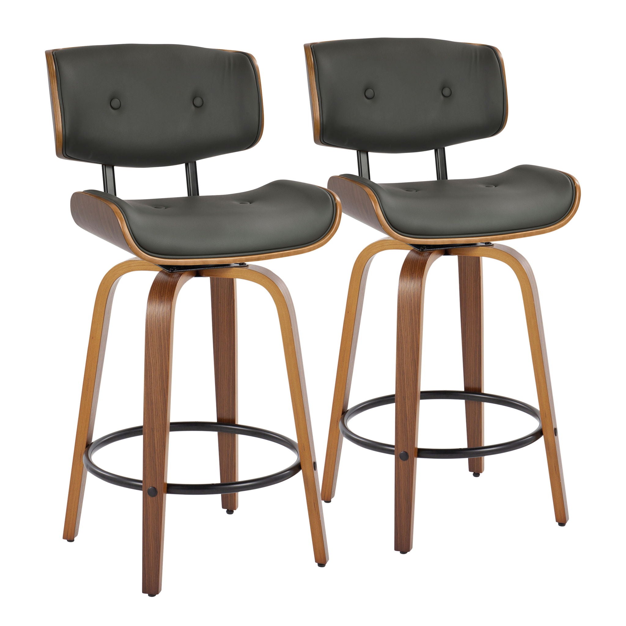 Lombardi - Mid-Century Modern Fixed Height Counter Stool With Swivel With Round Footrest (Set of 2) - Best Buy Furniture