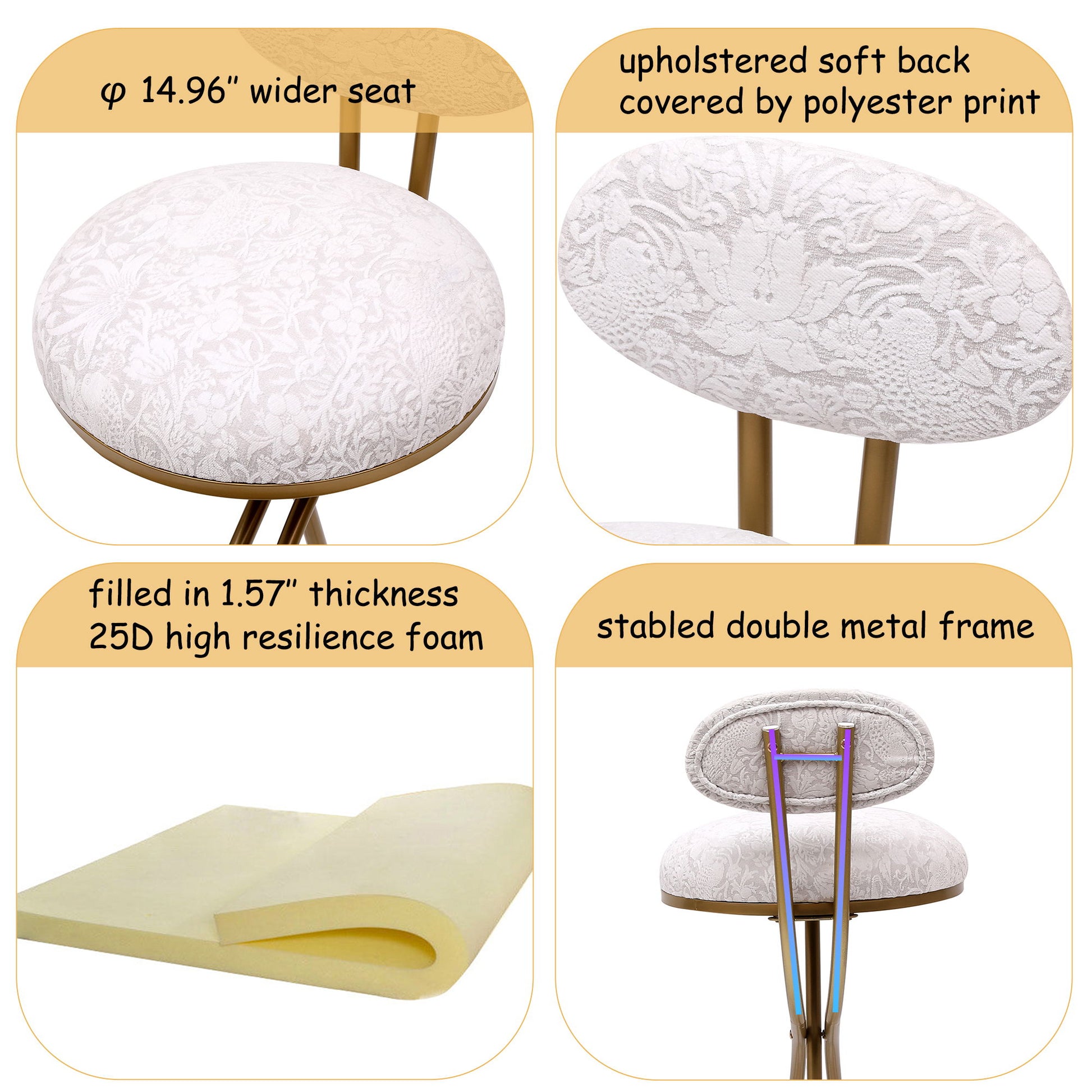 Round Print Bar Stools Upholstered Chairs For Kitchen (Set of 2) - Best Buy Furniture