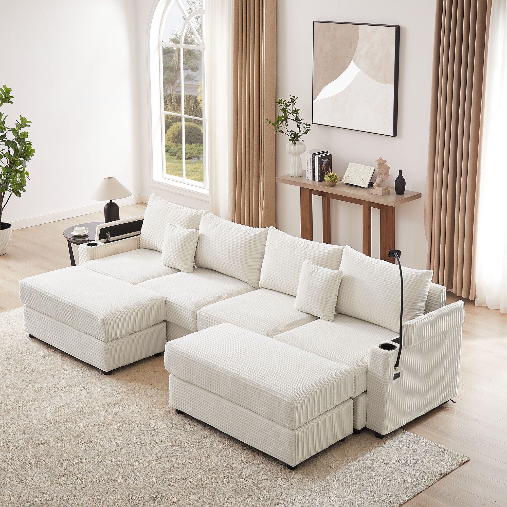 Modern Style Loveseat Sofa Sectional Sofa Couch With Storage Space, A Movable Ottoman, Two USB Ports, Two Cup Holders, A Phone Holder For Living Room - Best Buy Furniture
