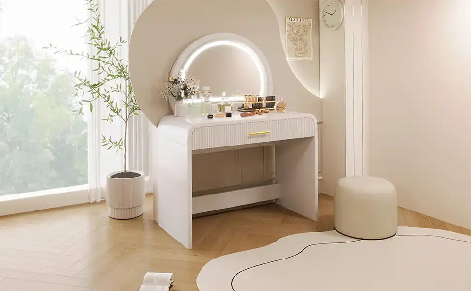 39" White Makeup Vanity Table with Touch Screen Mirror - Best Buy Furniture