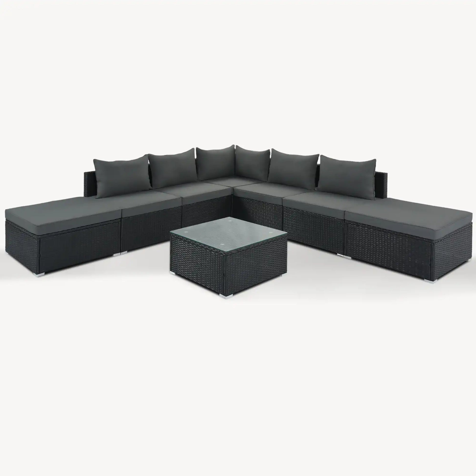 8 Piece Wicker Patio Sofa Set, Gray Cushions - Best Buy Furniture